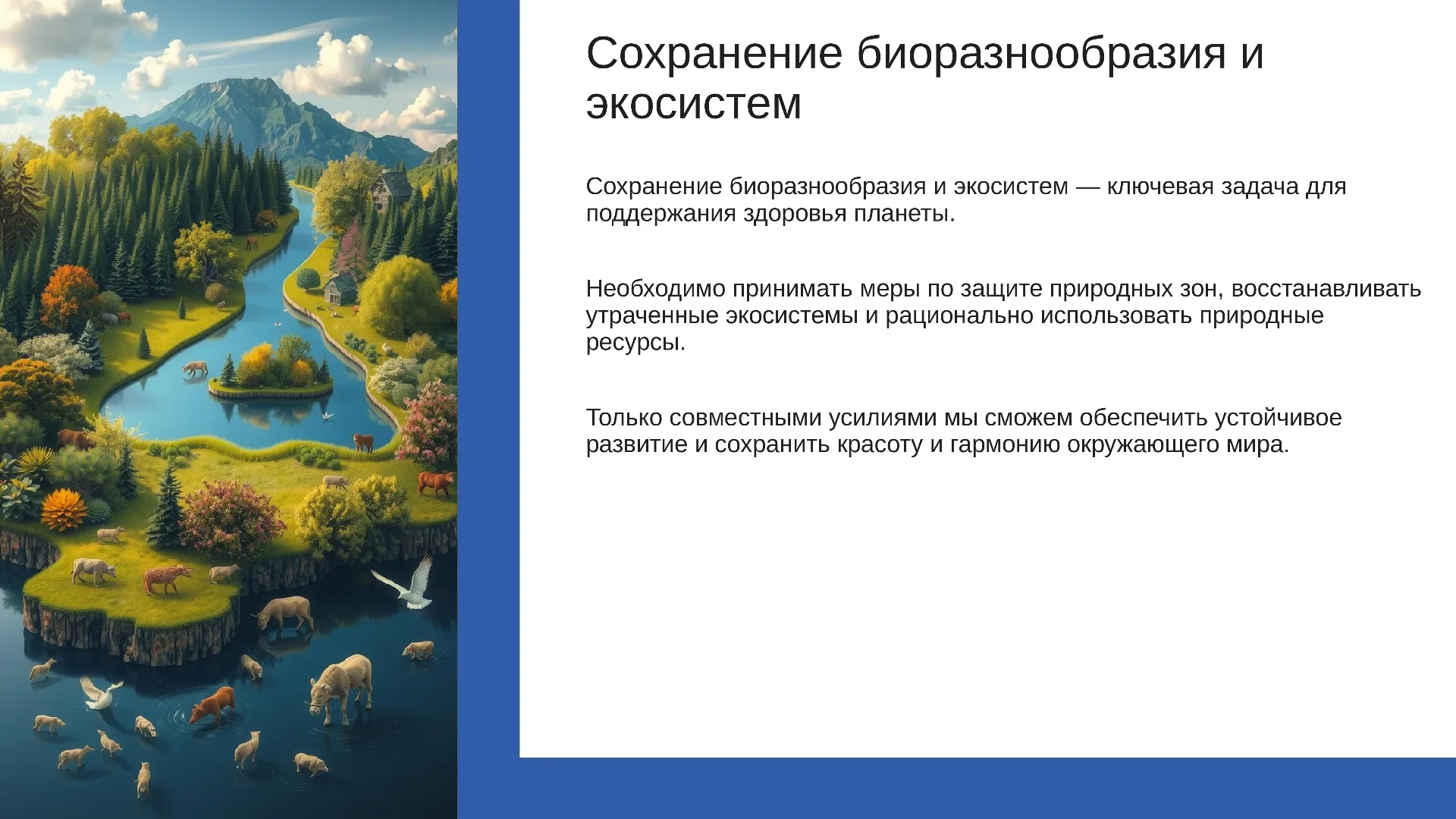 Сохранение биоразнообразия и экосистем - слайд для презентации на тему 