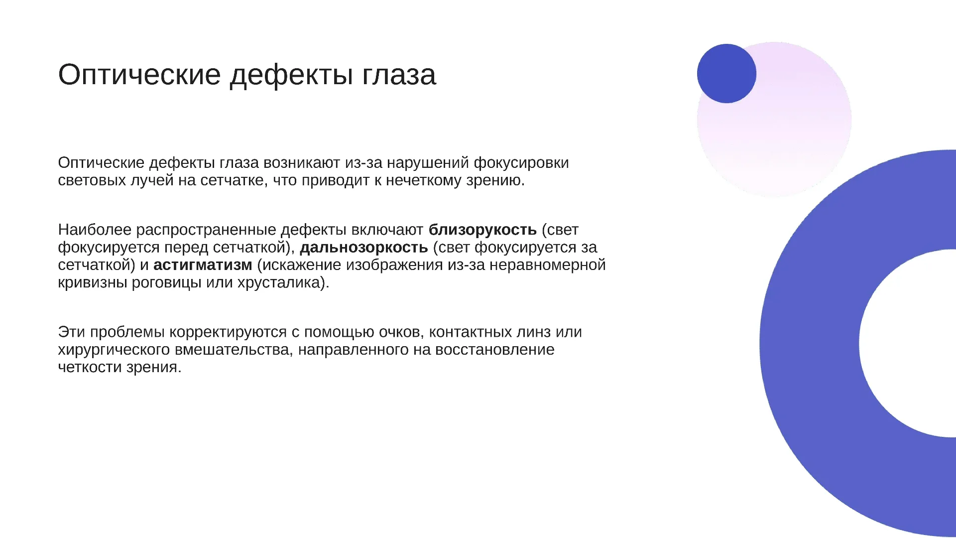Оптические дефекты глаза - слайд для презентации на тему 