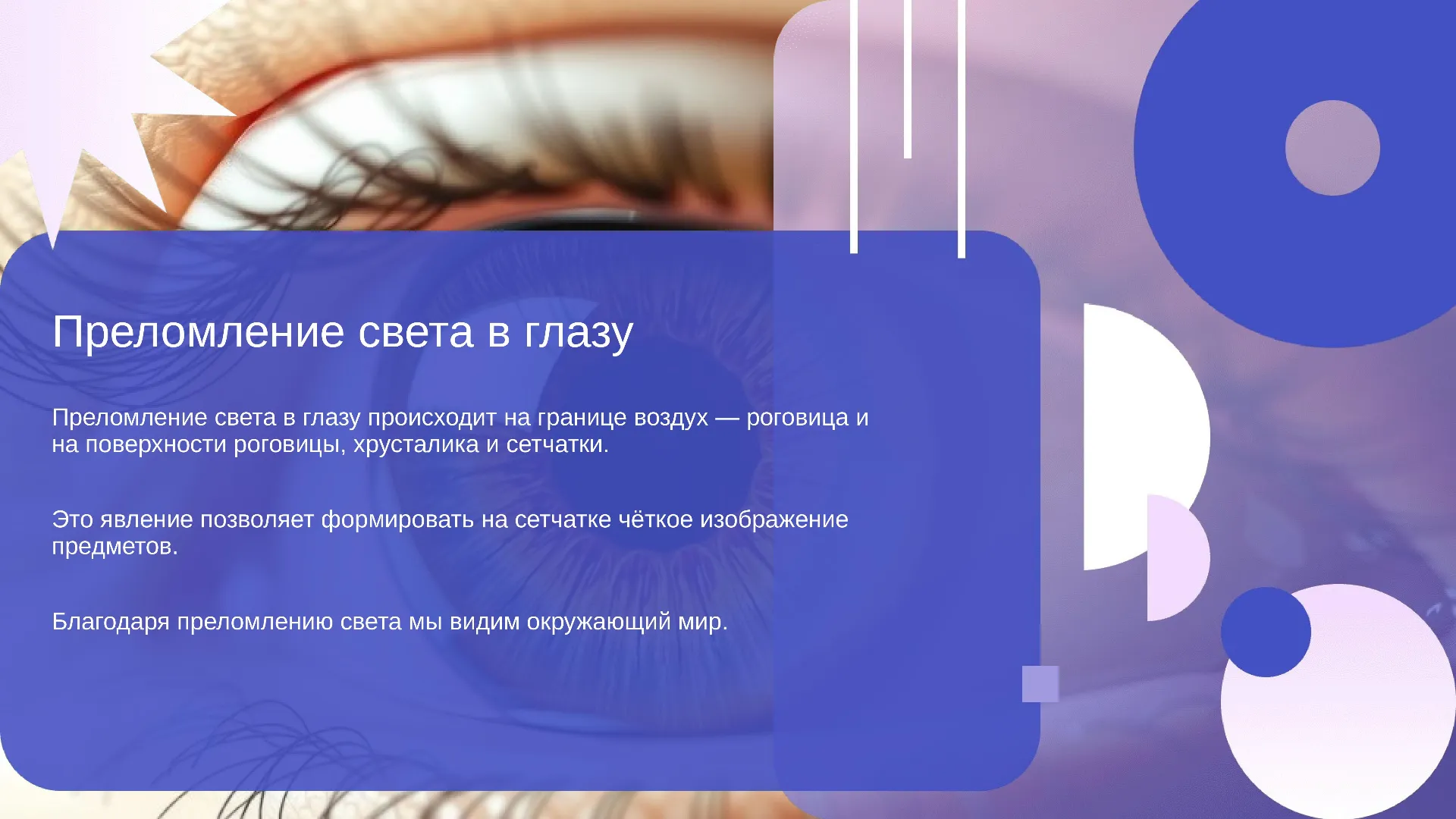 Преломление света в глазу - слайд для презентации на тему 