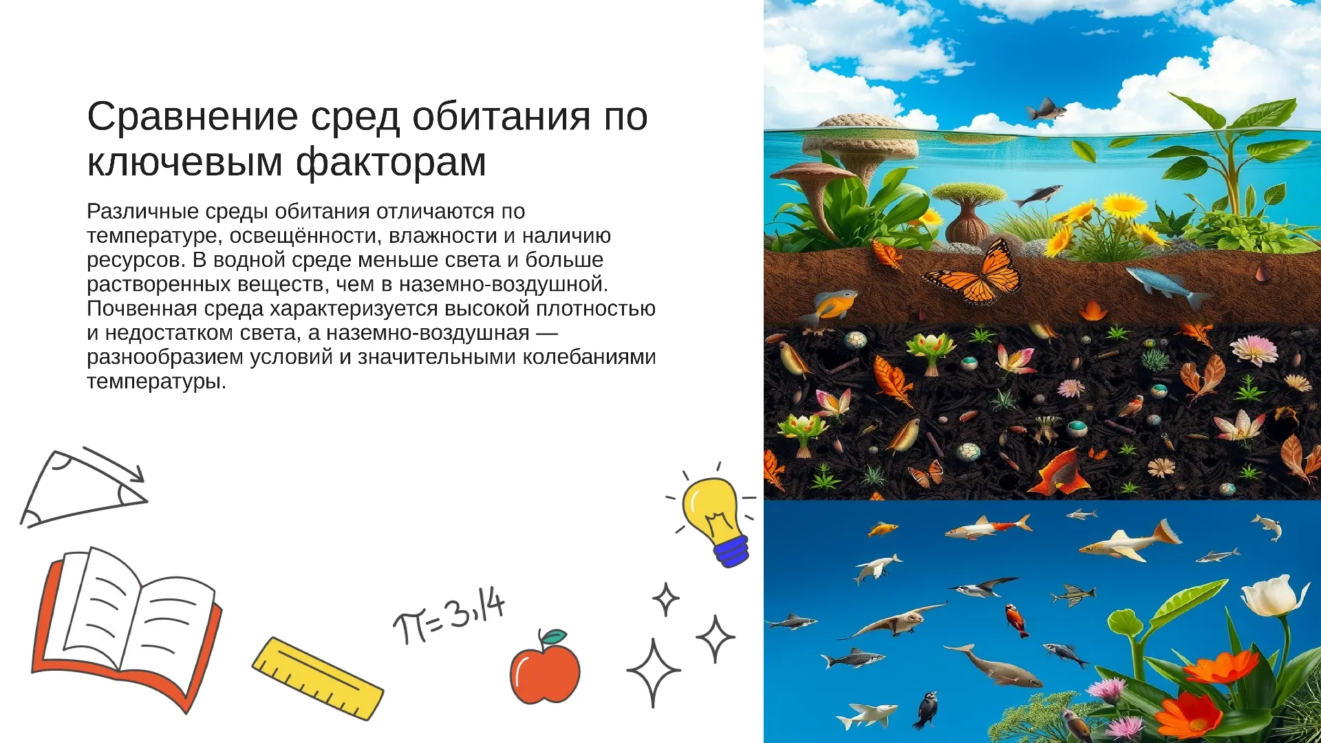 Сравнение сред обитания по ключевым факторам - слайд для презентации на тему 