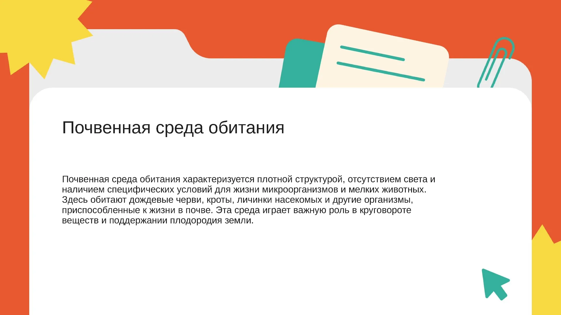 Почвенная среда обитания - слайд для презентации на тему 