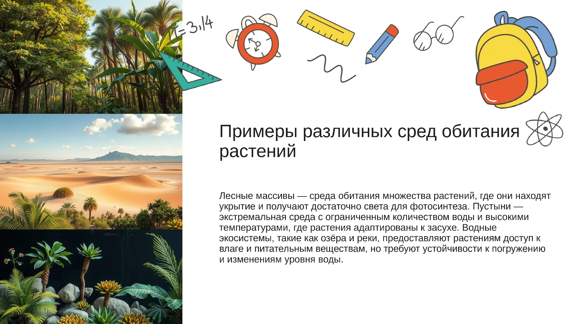 Примеры различных сред обитания растений - слайд для презентации на тему 