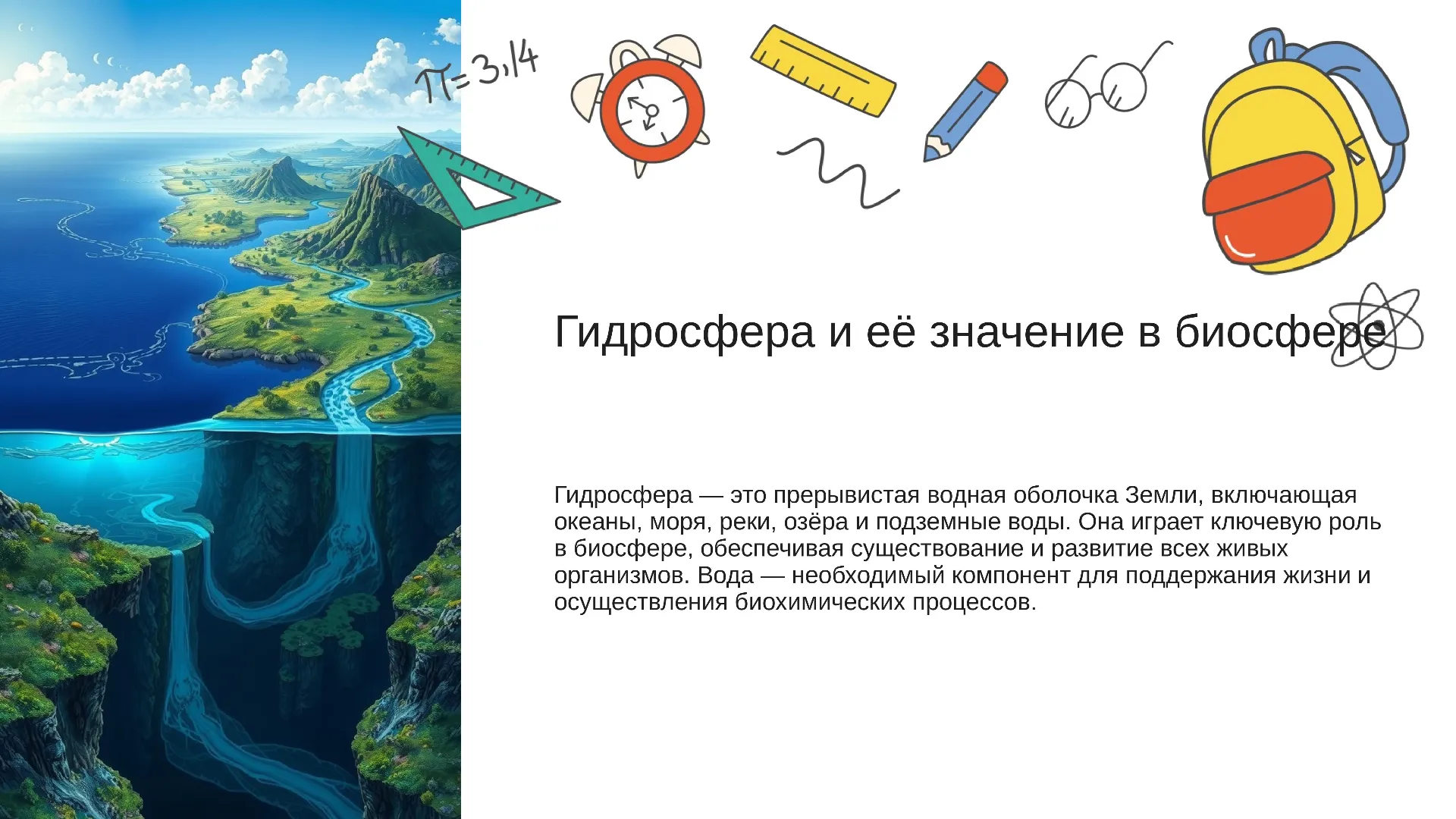 Гидросфера и её значение в биосфере - слайд для презентации на тему 