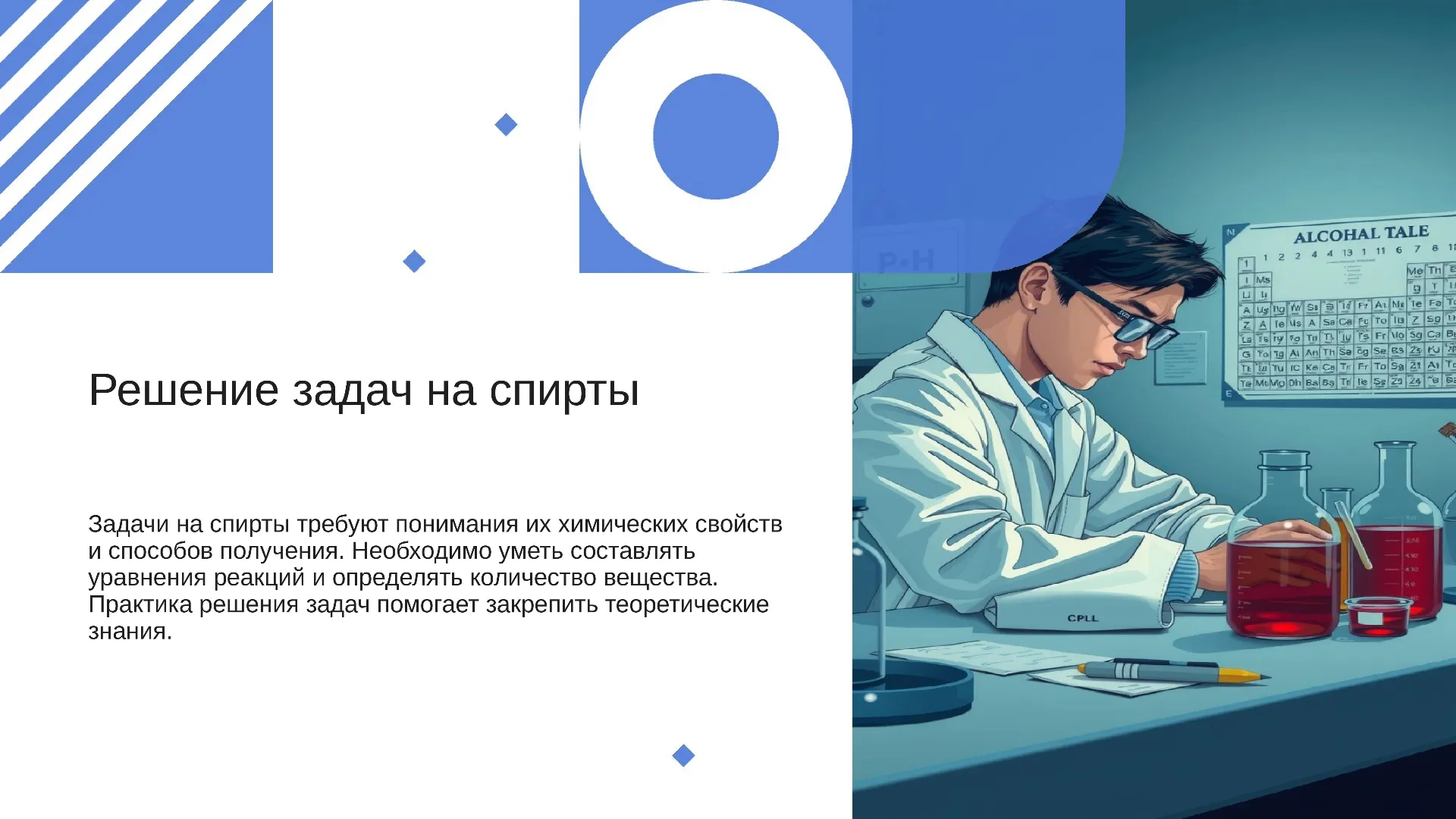 Решение задач на спирты - слайд для презентации на тему 