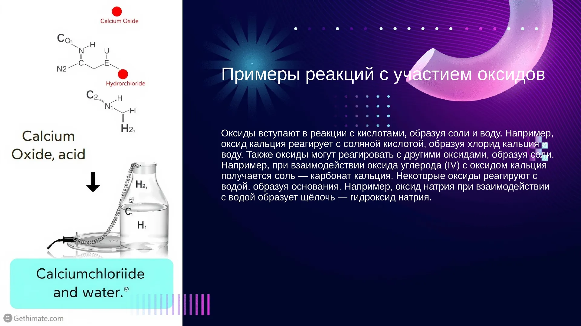 Примеры реакций с участием оксидов - слайд для презентации на тему 