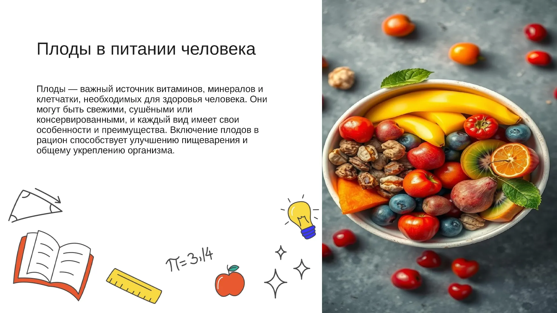 Плоды в питании человека - слайд для презентации на тему 