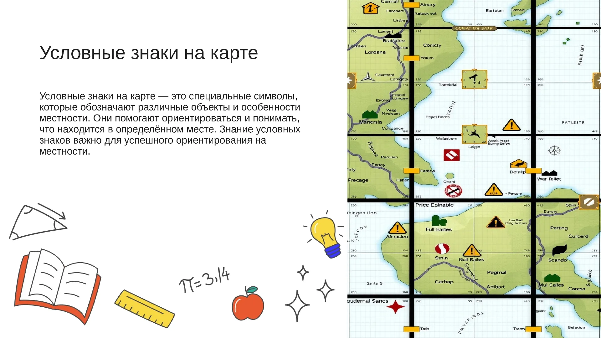 Условные знаки на карте - слайд для презентации на тему 