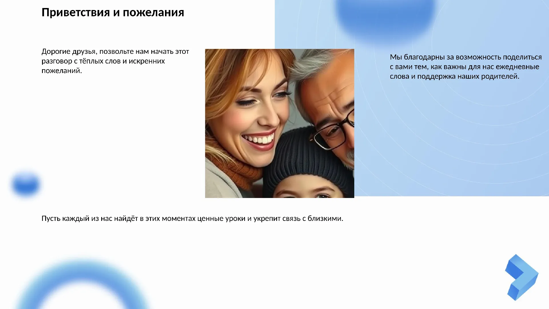 Приветствия и пожелания - слайд для презентации на тему 