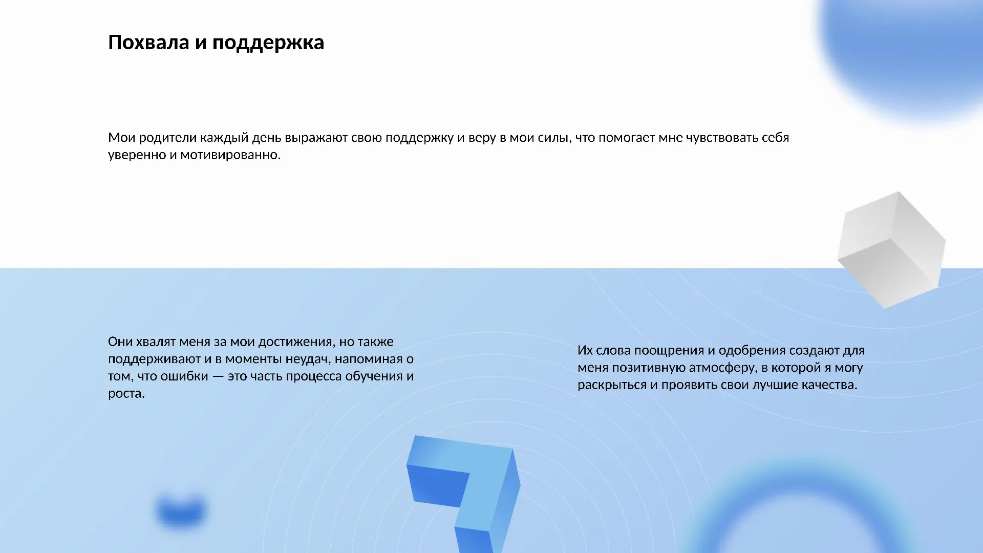 Похвала и поддержка - слайд для презентации на тему 