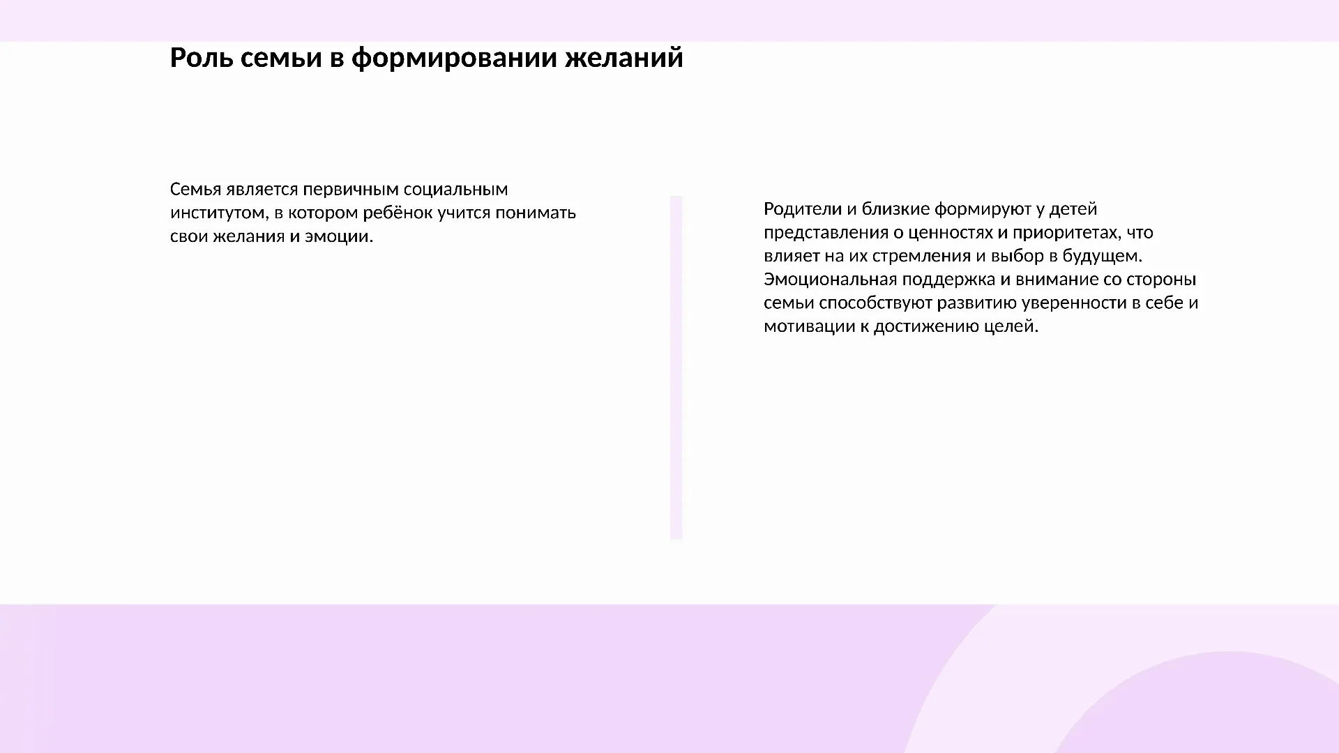 Роль семьи в формировании желаний - слайд для презентации на тему 