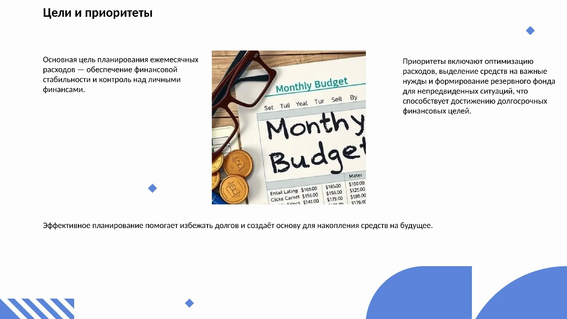 Цели и приоритеты - слайд для презентации на тему 