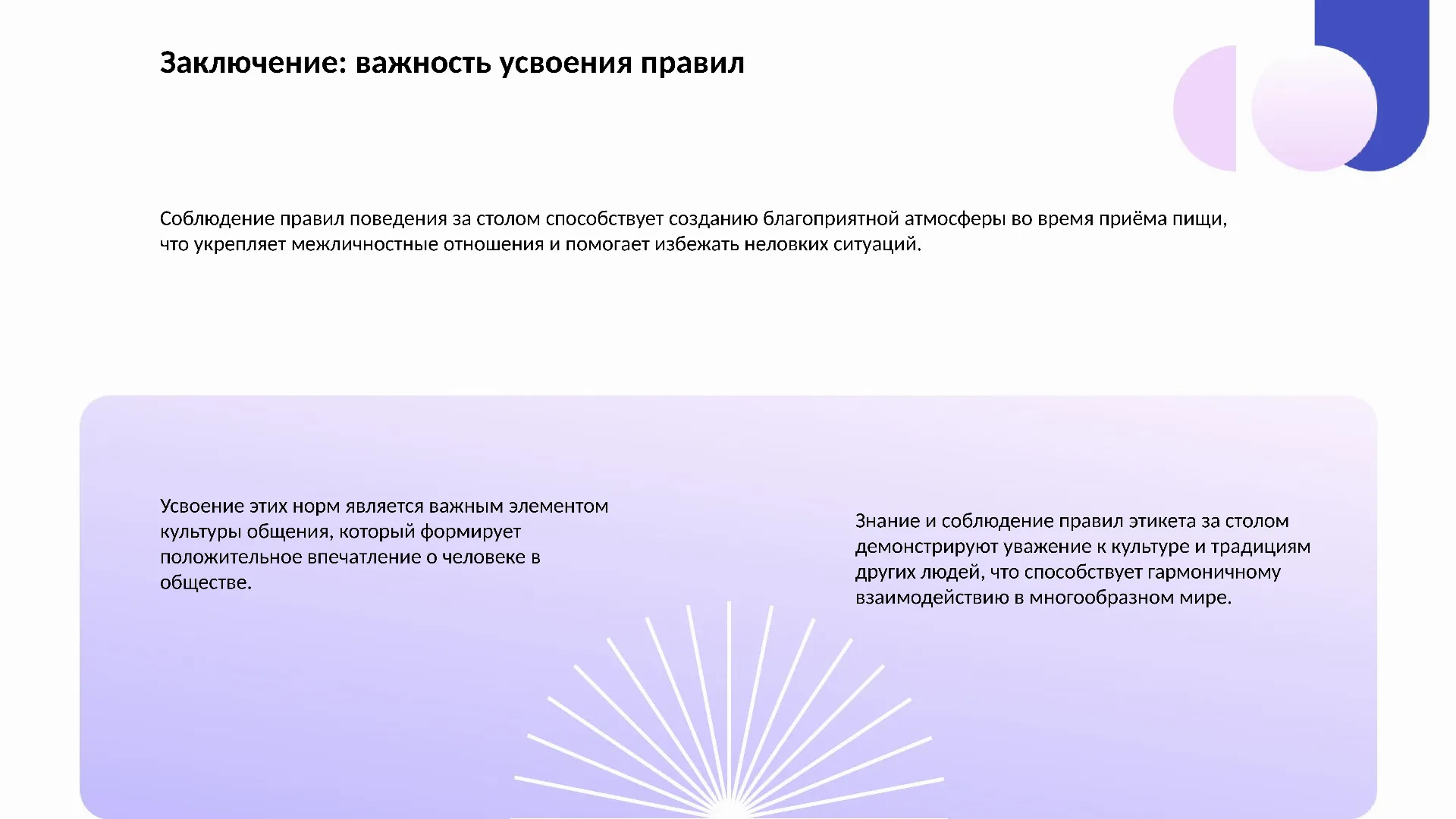 Заключение: важность усвоения правил - слайд для презентации на тему 