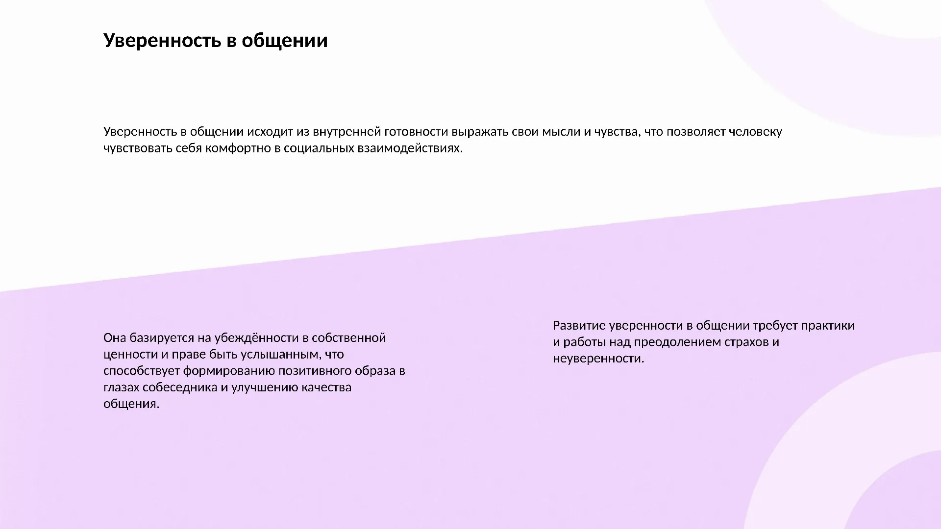 Уверенность в общении - слайд для презентации на тему 
