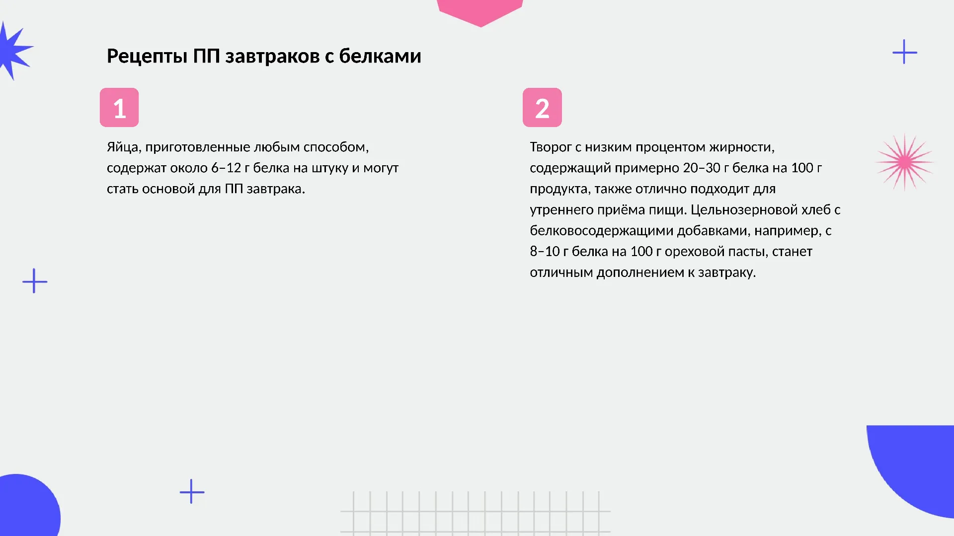 Рецепты ПП завтраков с белками - слайд для презентации на тему 