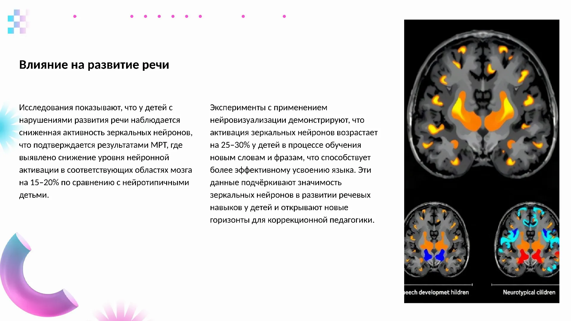 Влияние на развитие речи - слайд для презентации на тему 