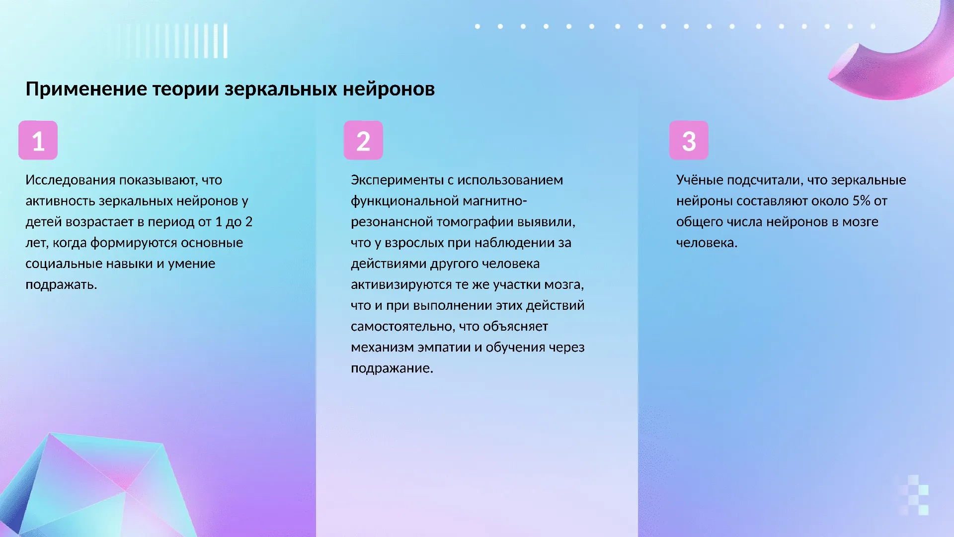 Применение теории зеркальных нейронов - слайд для презентации на тему 