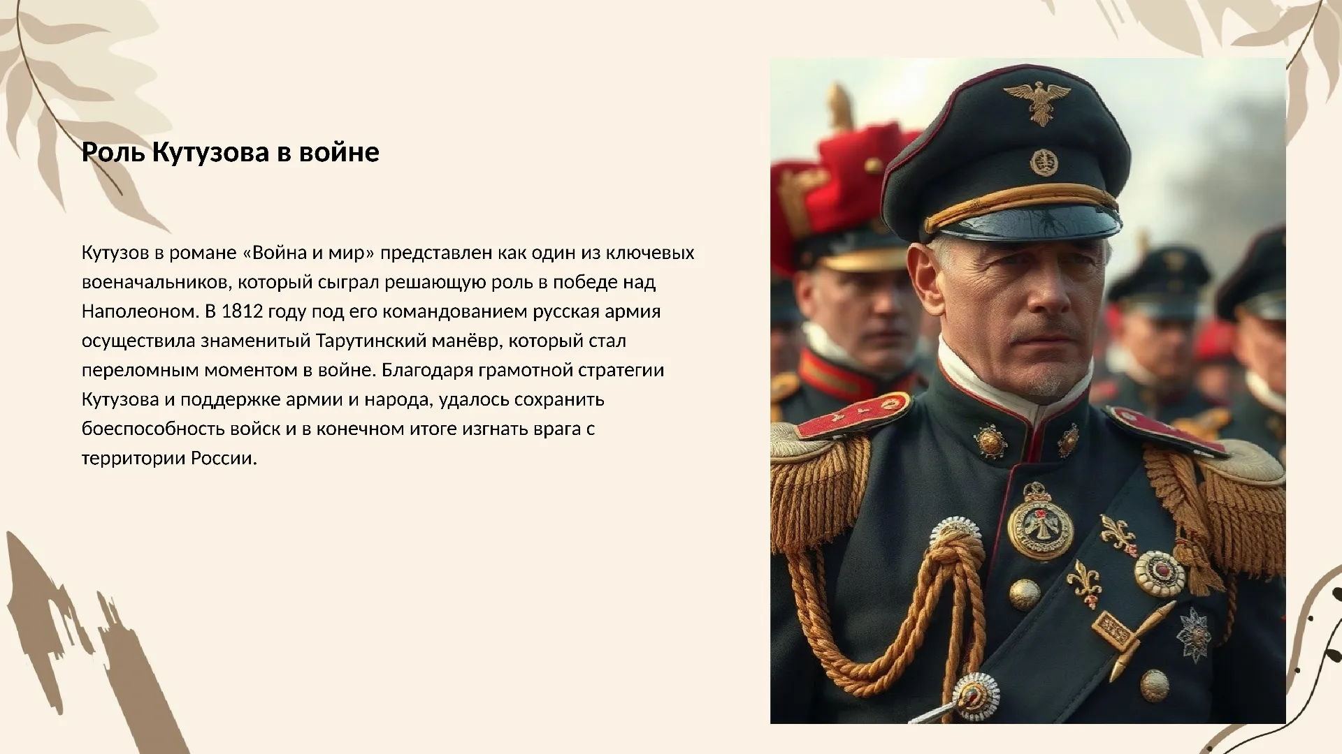 Роль Кутузова в войне - слайд для презентации на тему 