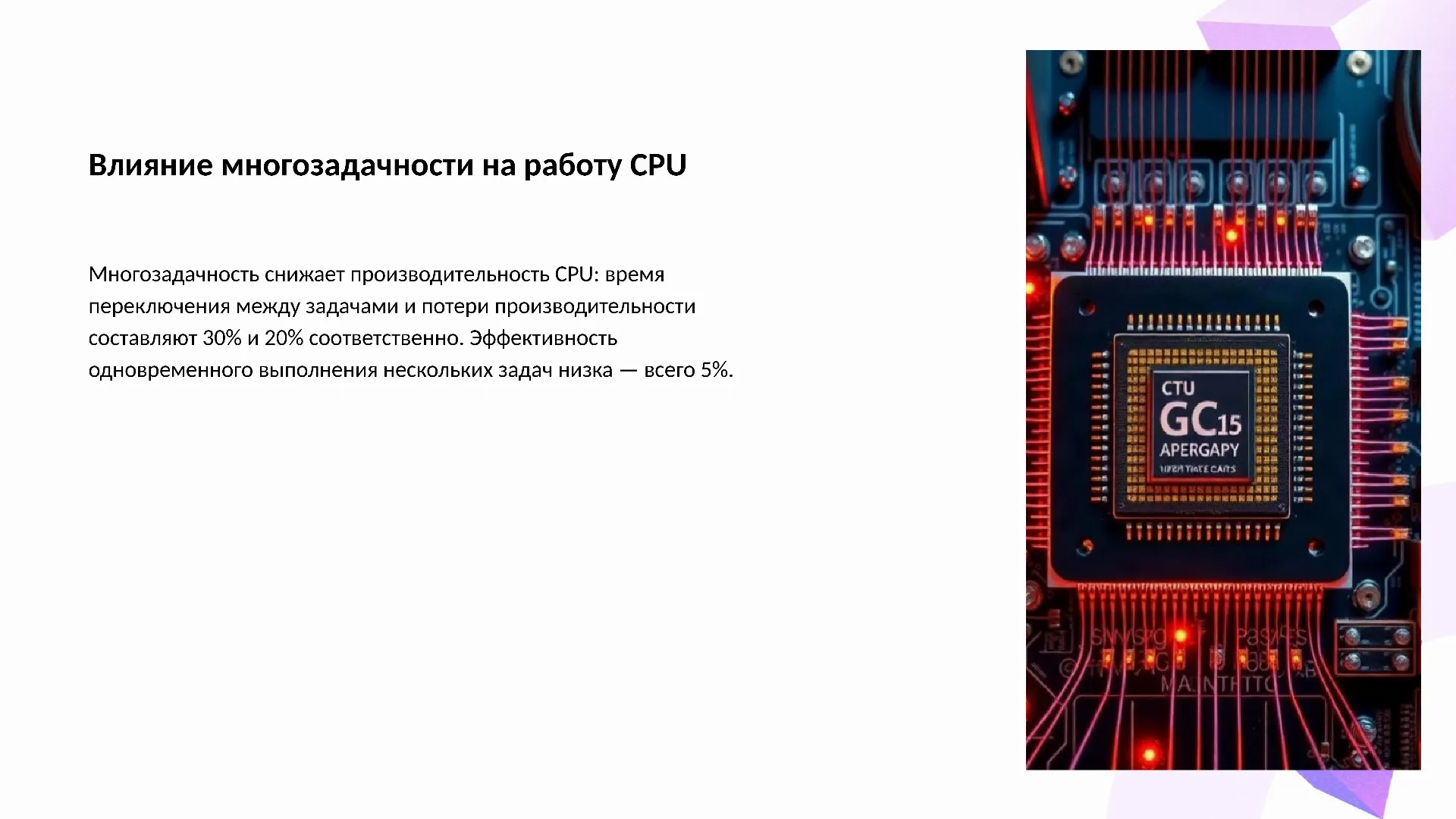 Влияние многозадачности на работу CPU - слайд для презентации на тему 