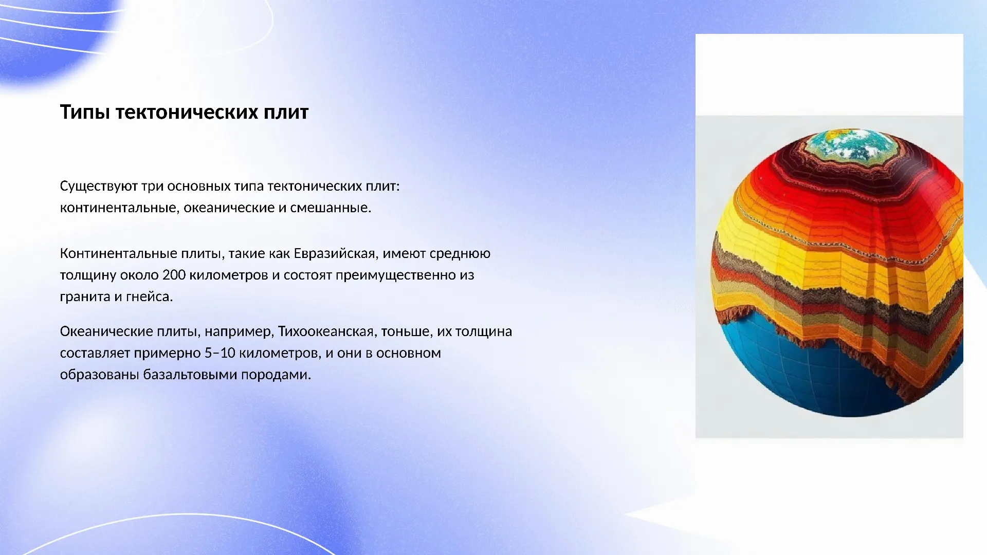 Типы тектонических плит - слайд для презентации на тему 