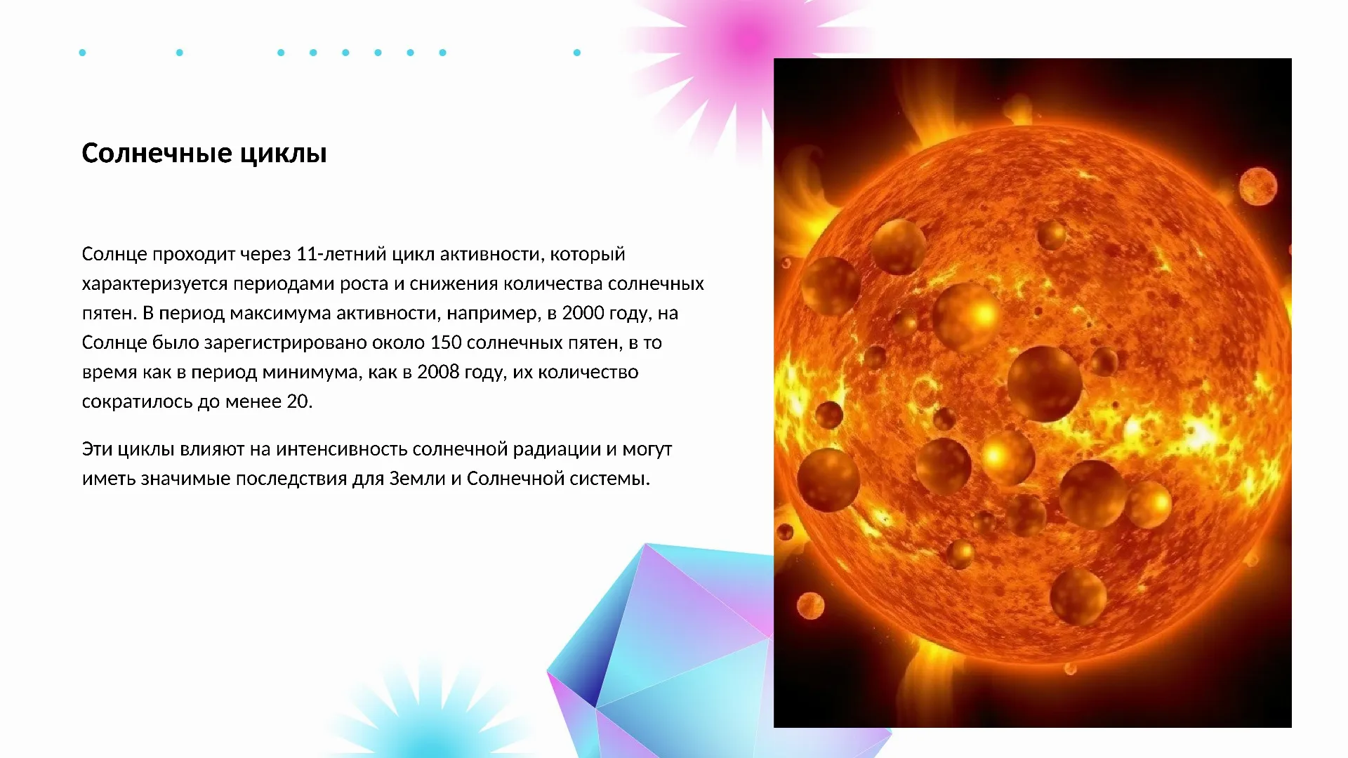 Солнечные циклы - слайд для презентации на тему 