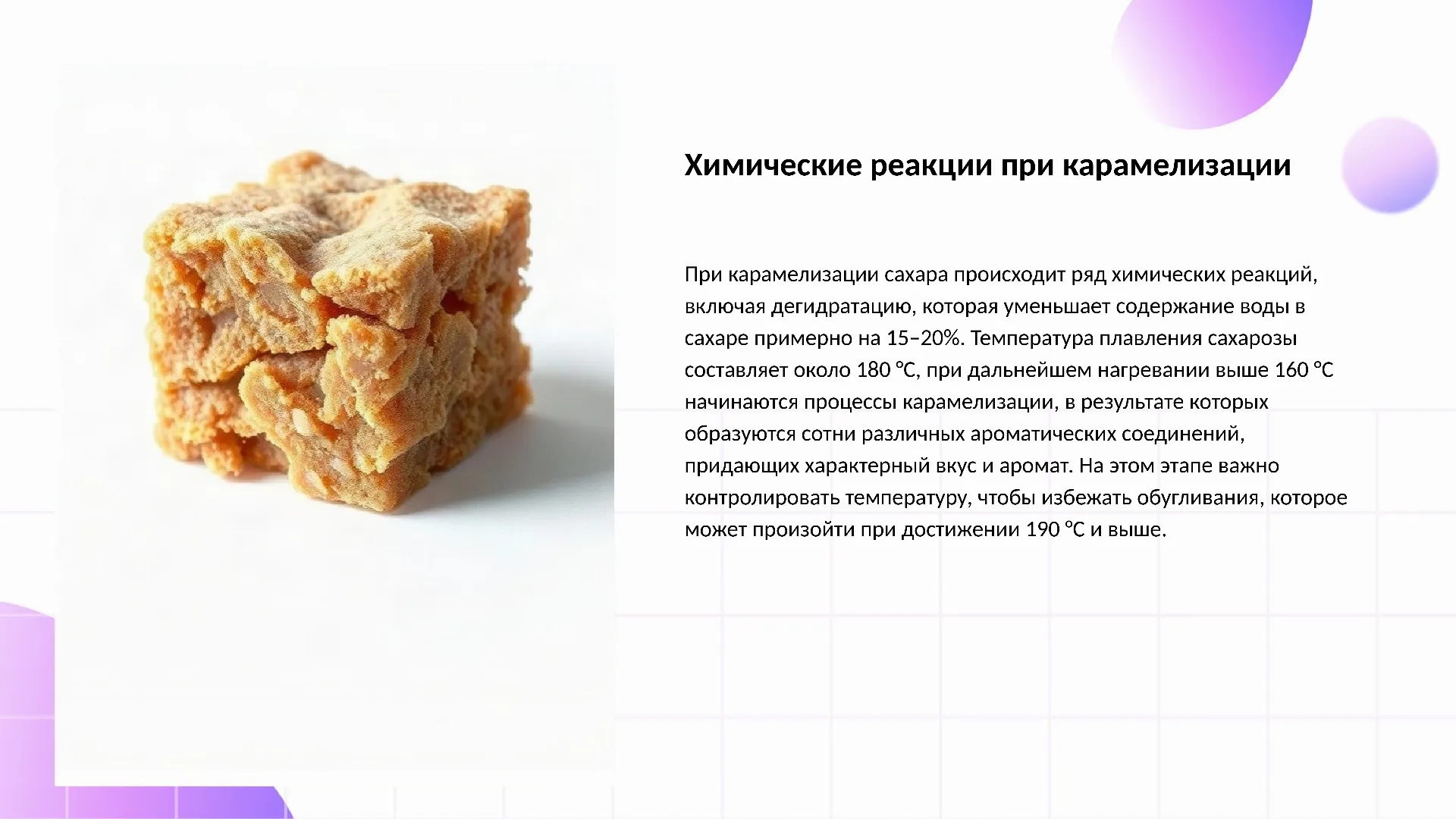 Химические реакции при карамелизации - слайд для презентации на тему 
