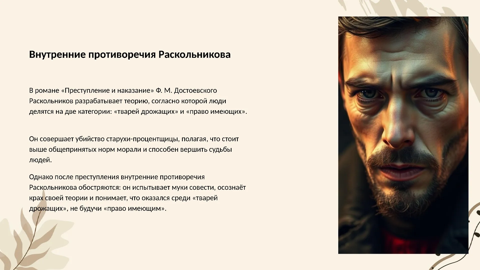 Внутренние противоречия Раскольникова - слайд для презентации на тему 