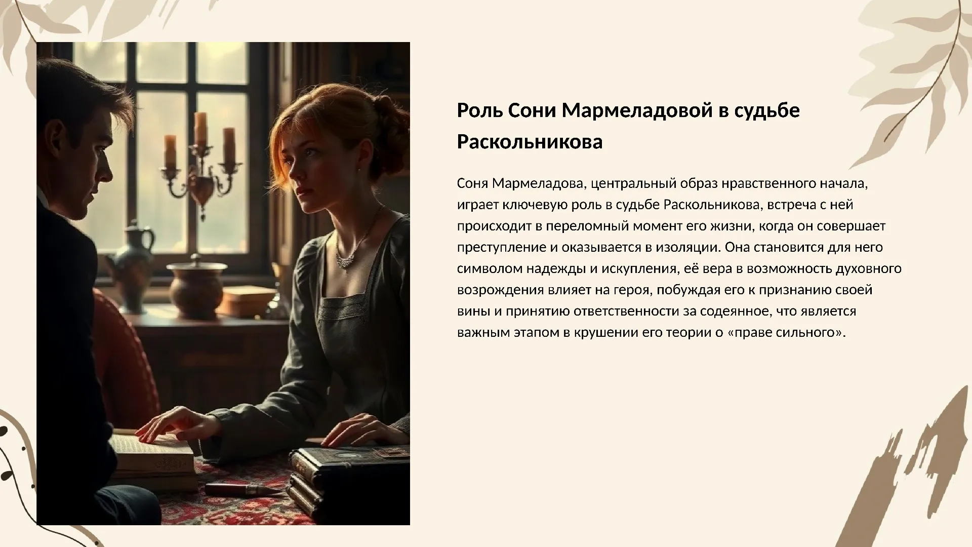 Роль Сони Мармеладовой в судьбе Раскольникова - слайд для презентации на тему 