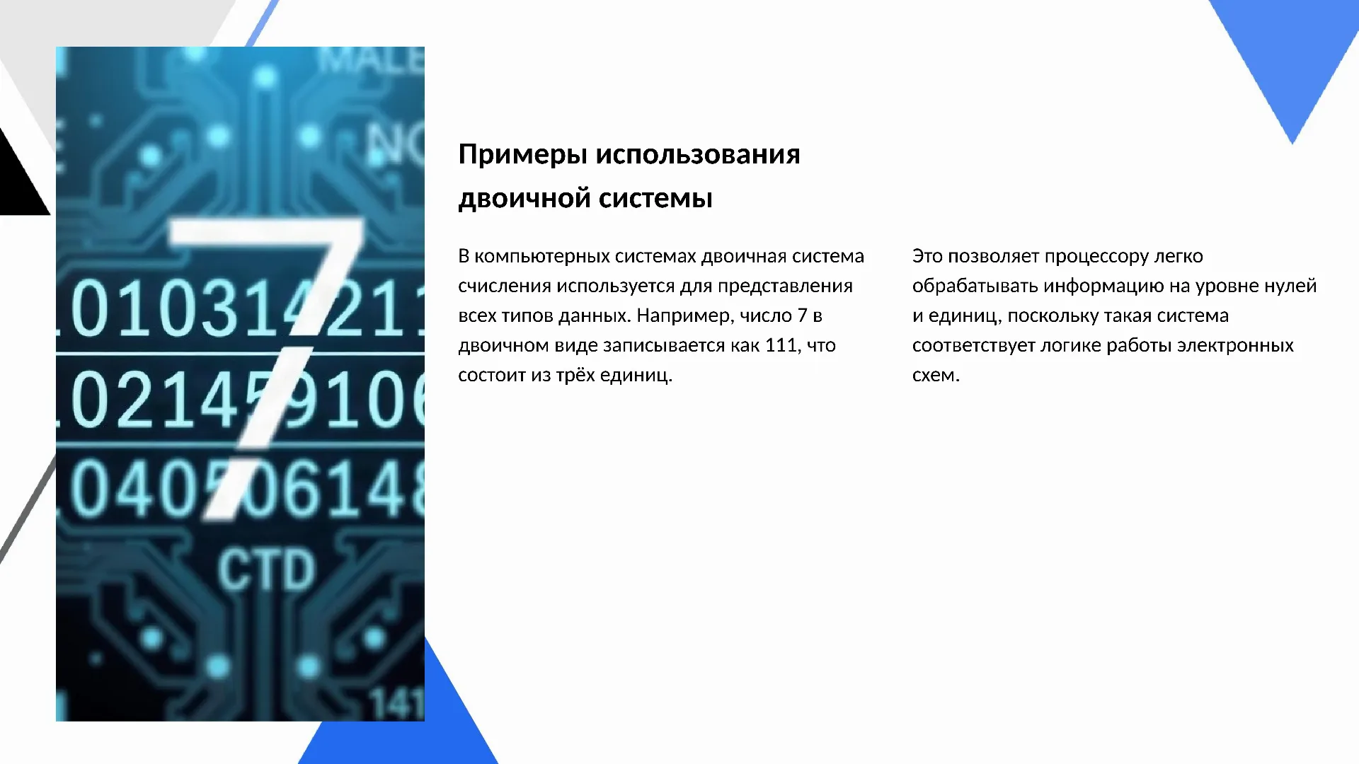 Примеры использования двоичной системы - слайд для презентации на тему 