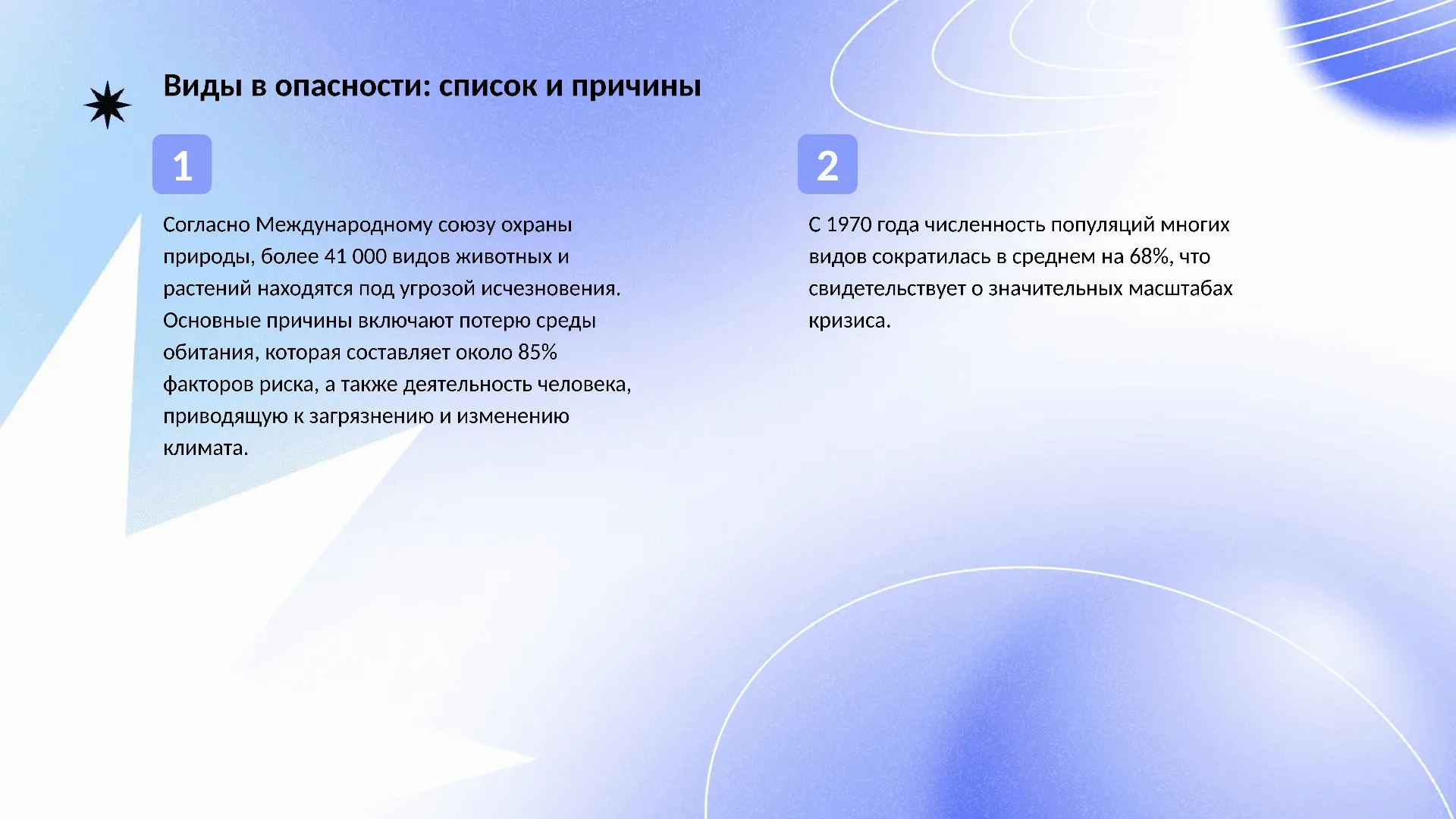 Виды в опасности: список и причины - слайд для презентации на тему 