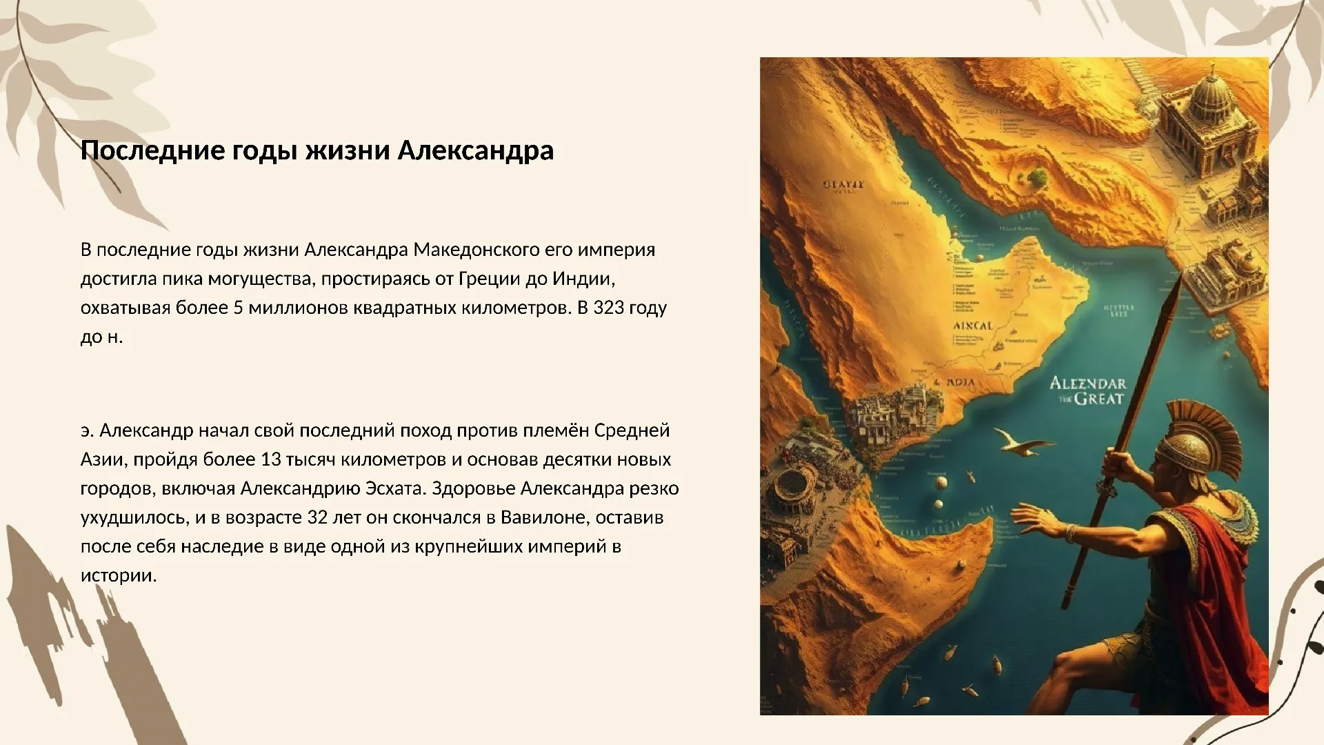 Последние годы жизни Александра - слайд для презентации на тему 