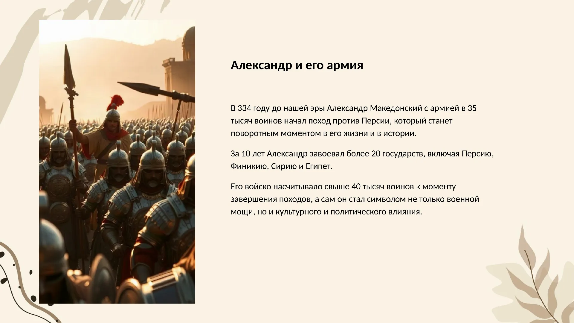 Александр и его армия - слайд для презентации на тему 