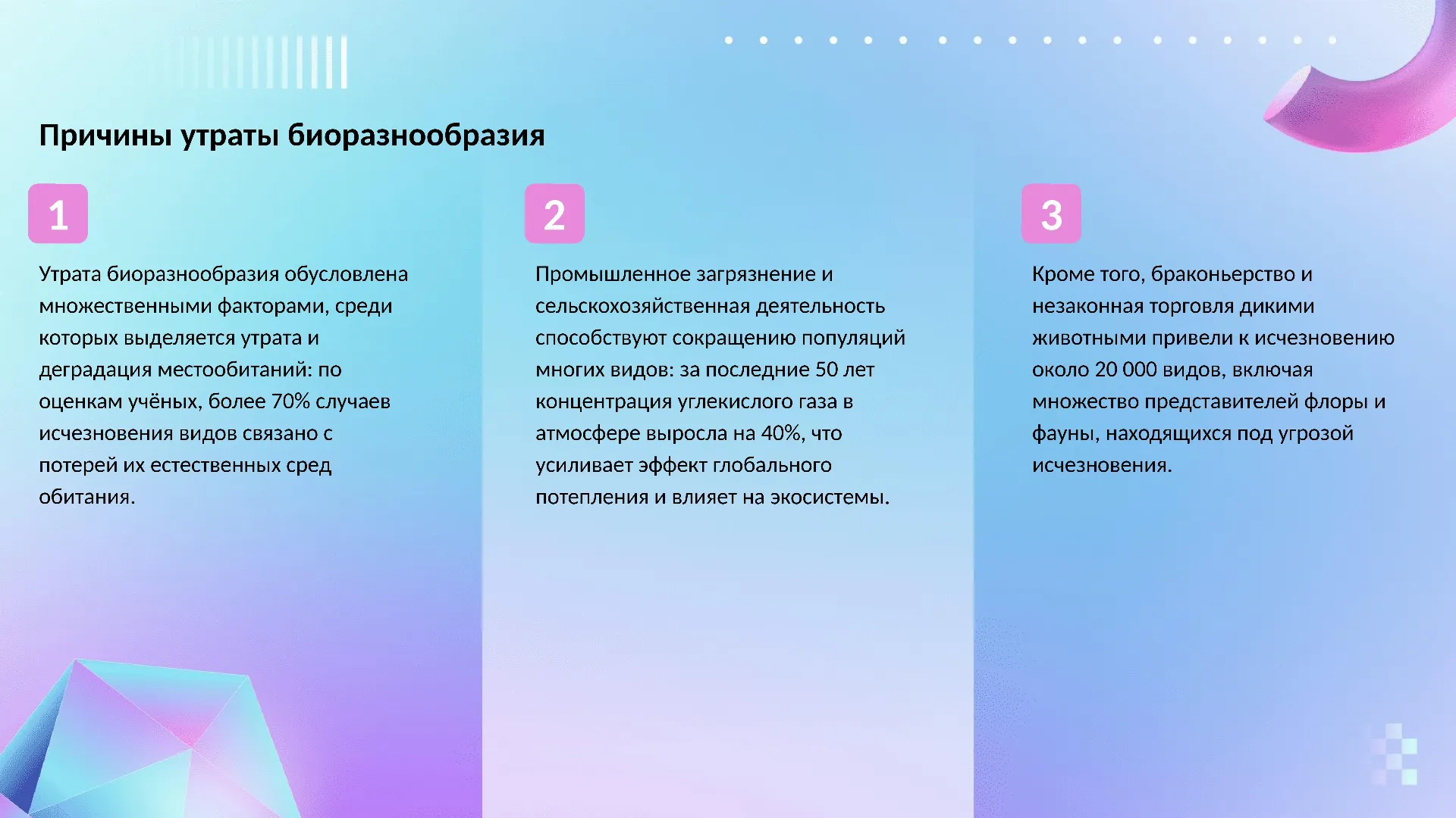 Причины утраты биоразнообразия - слайд для презентации на тему 