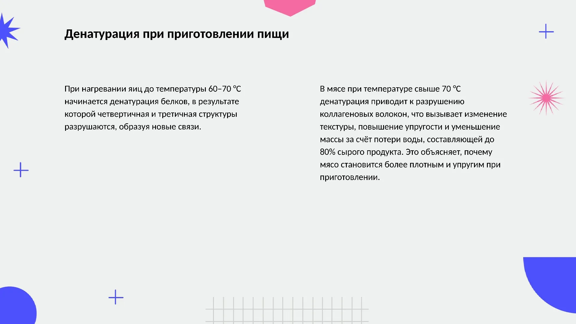 Денатурация при приготовлении пищи - слайд для презентации на тему 