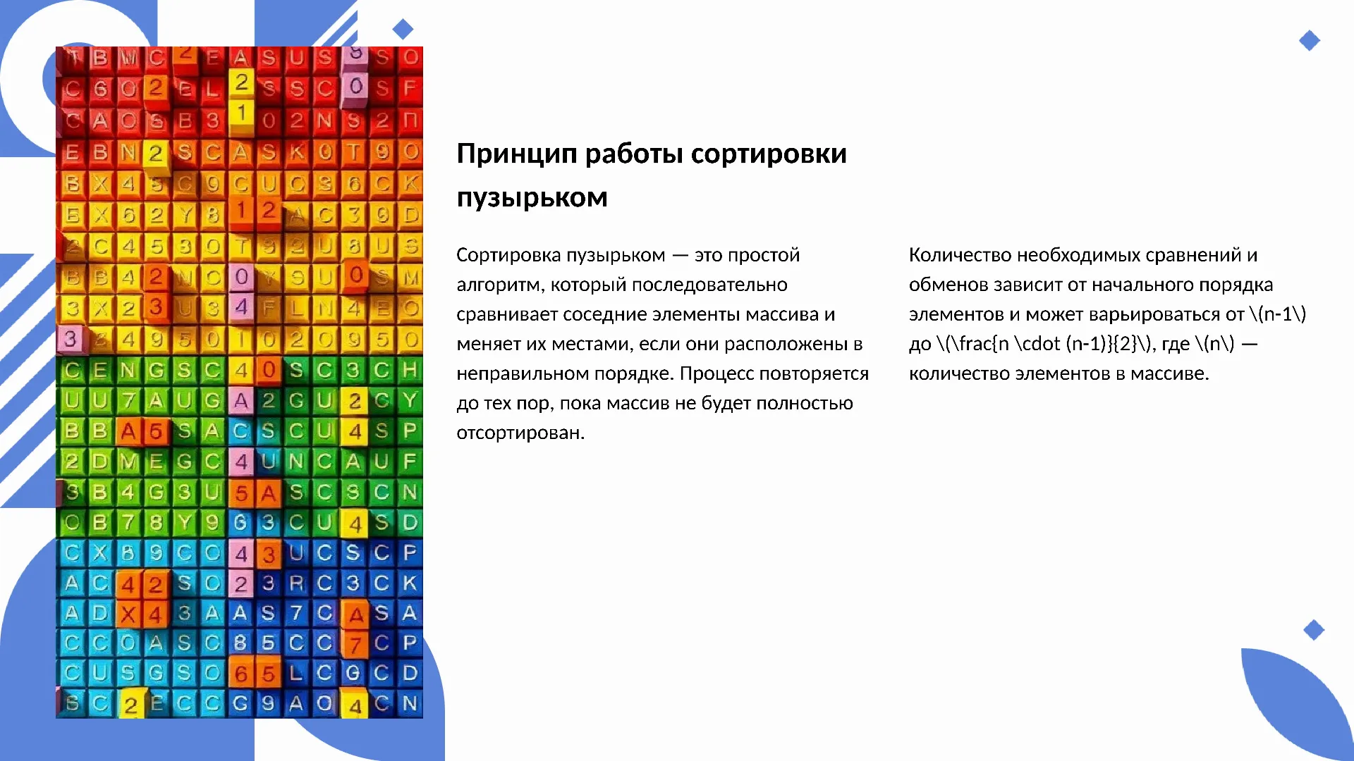 Принцип работы сортировки пузырьком - слайд для презентации на тему 