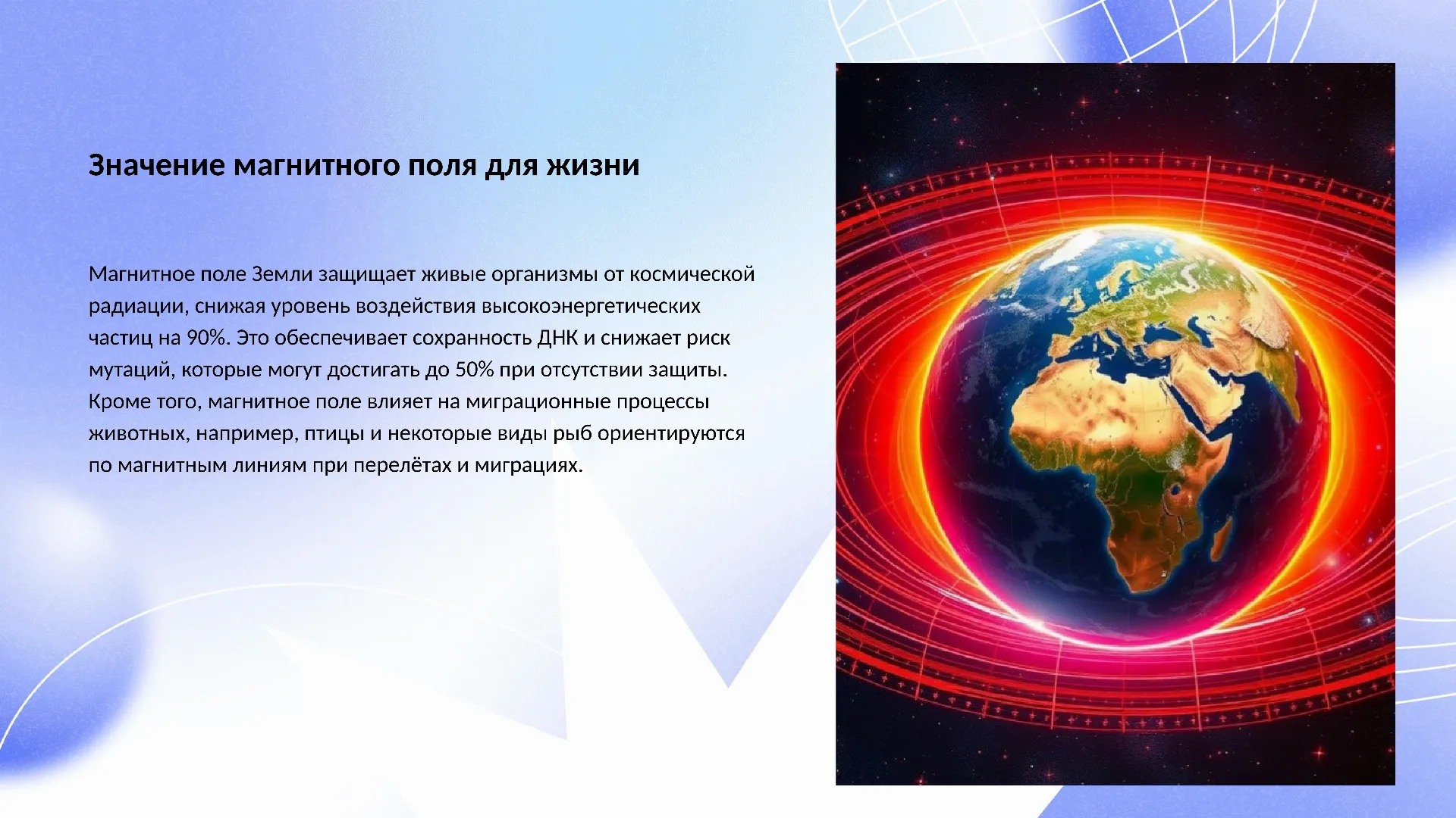 Значение магнитного поля для жизни - слайд для презентации на тему 