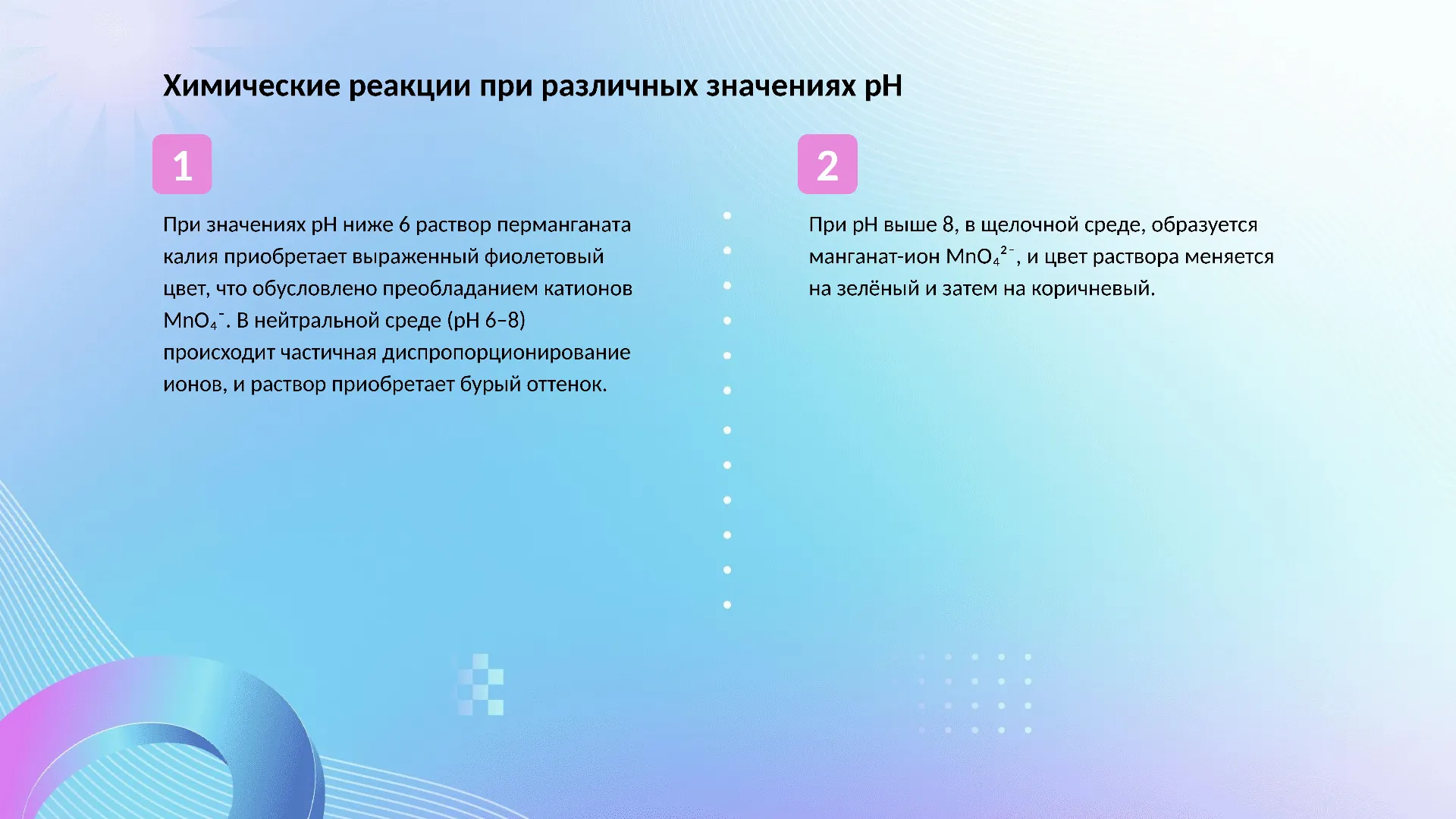 Химические реакции при различных значениях pH - слайд для презентации на тему 