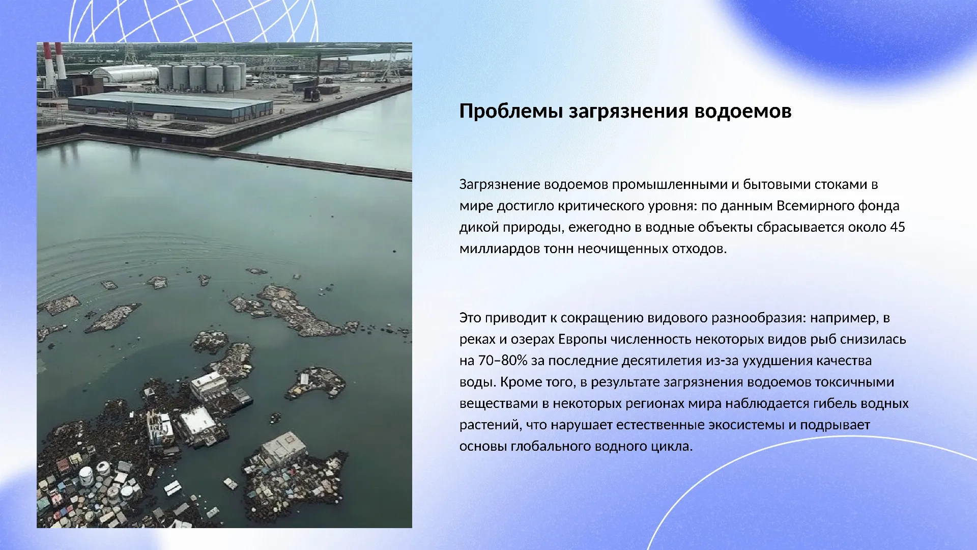 Проблемы загрязнения водоемов - слайд для презентации на тему 