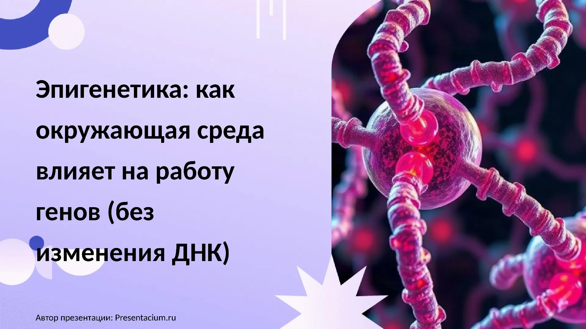 Эпигенетика: Как окружающая среда влияет на работу генов (без изменения ДНК).