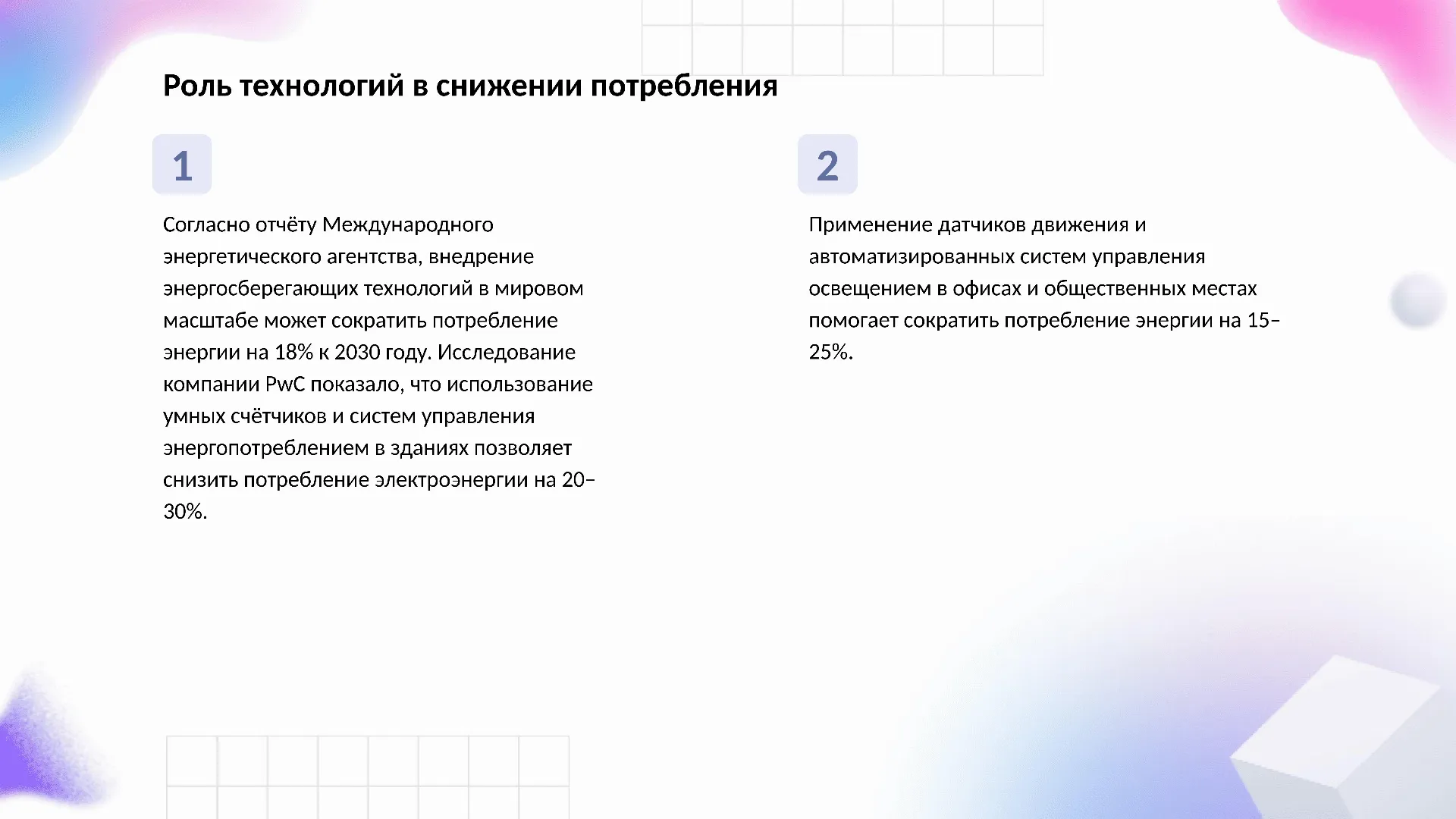 Роль технологий в снижении потребления - слайд для презентации на тему 