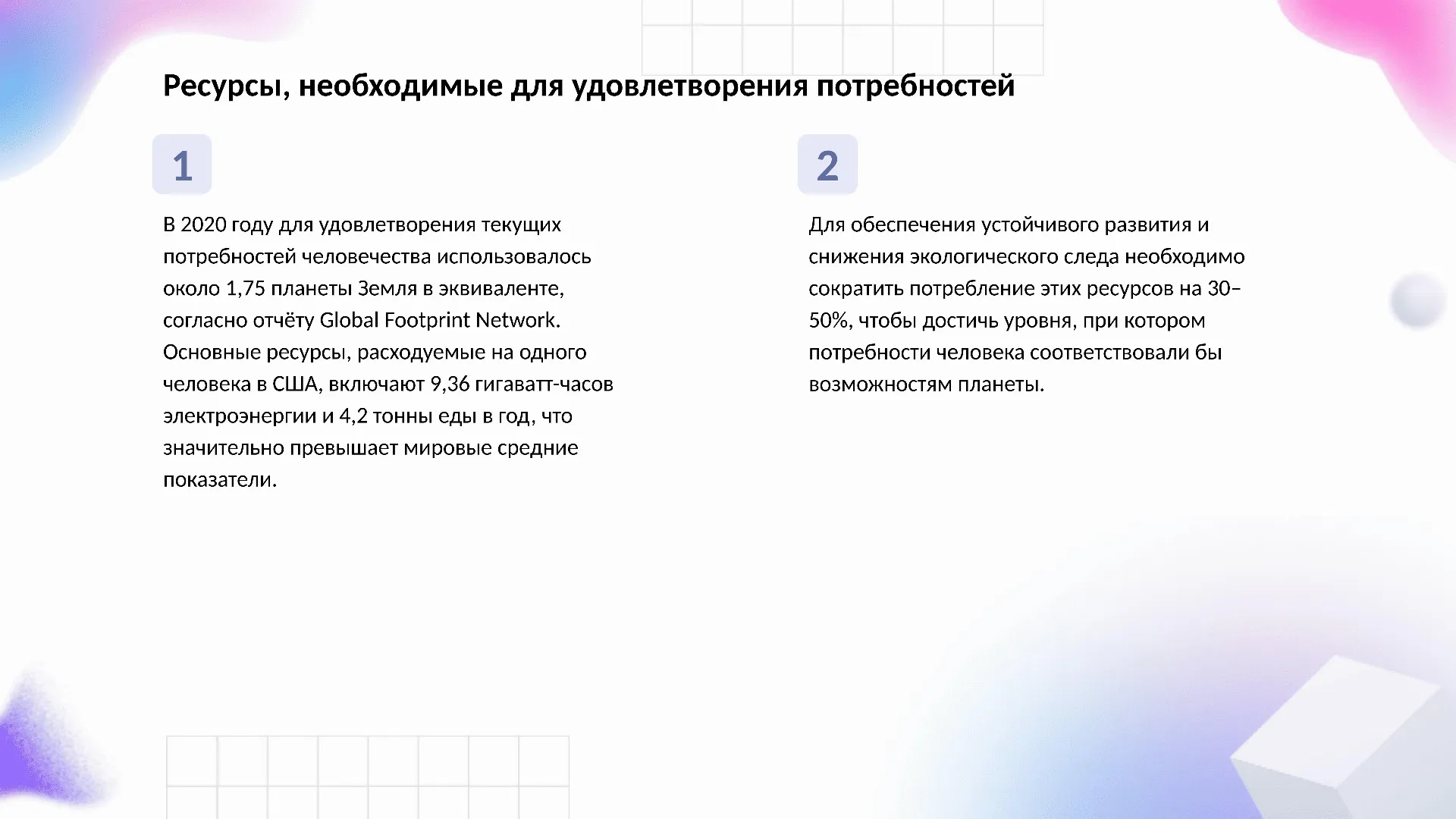 Ресурсы, необходимые для удовлетворения потребностей - слайд для презентации на тему 