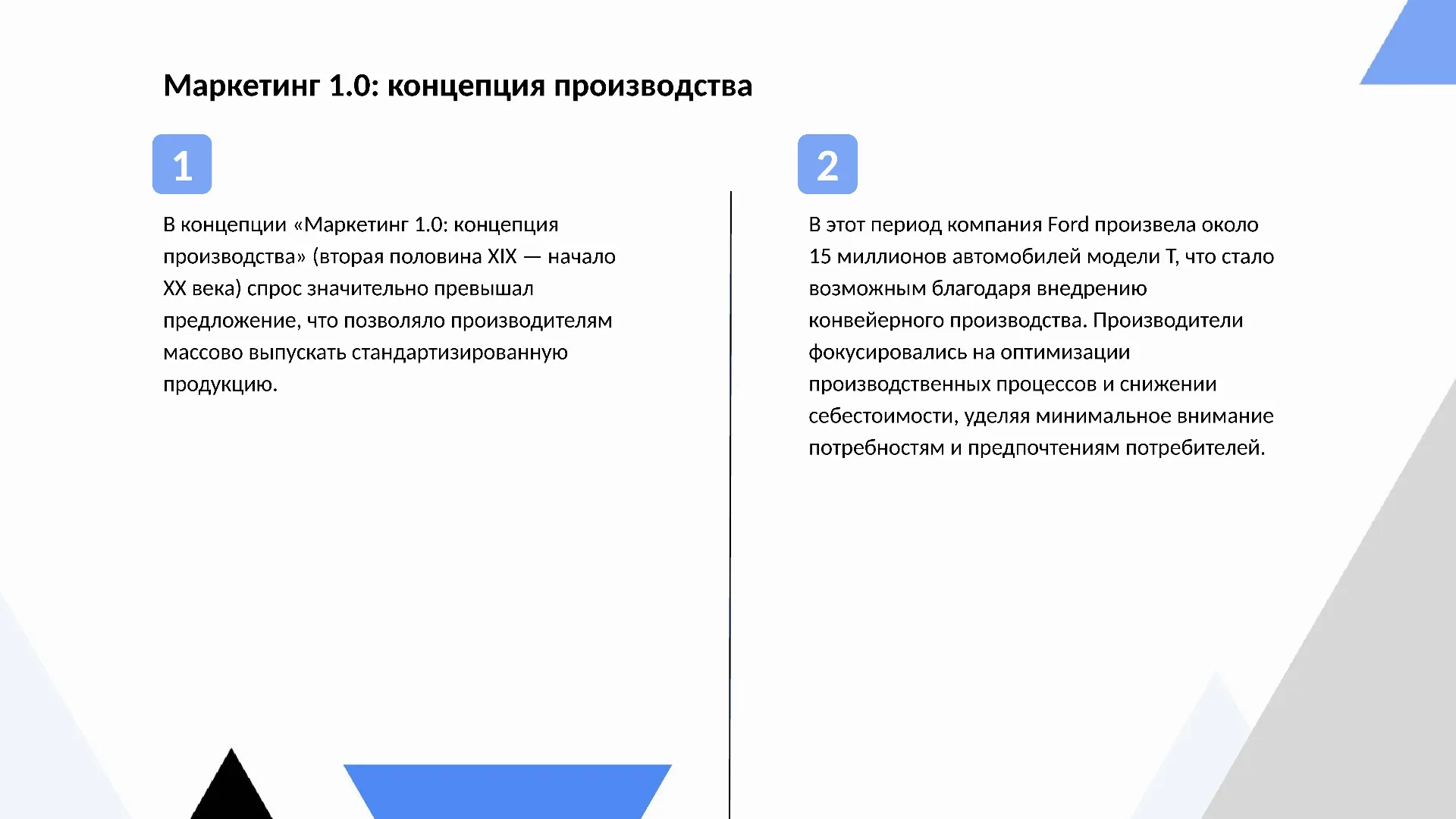 Маркетинг 1.0: концепция производства - слайд для презентации на тему 