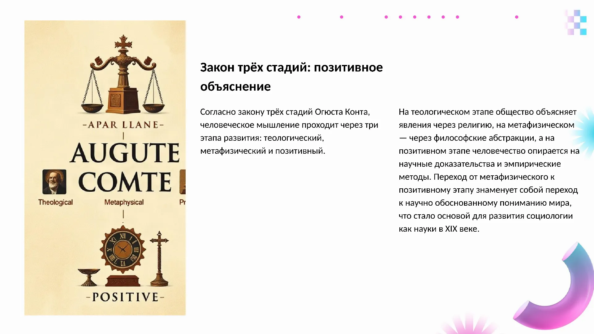 Закон трёх стадий: позитивное объяснение - слайд для презентации на тему 