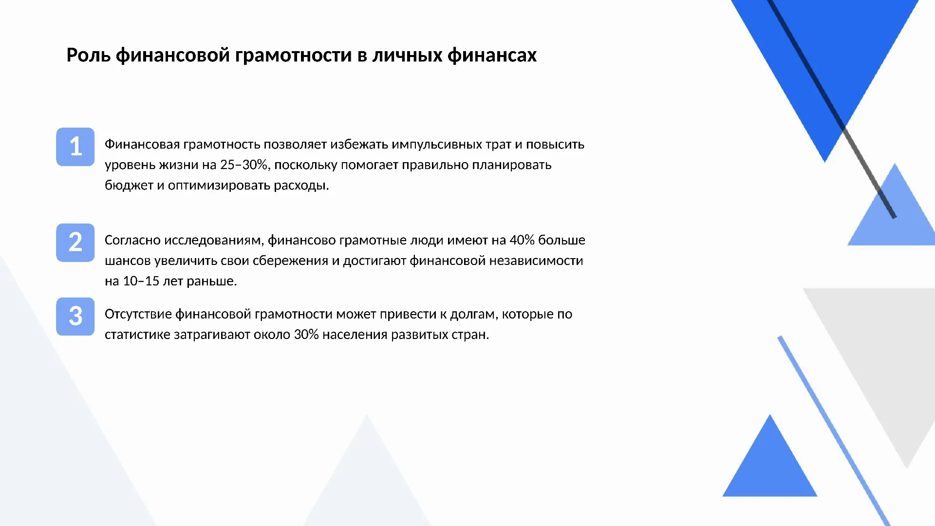 Роль финансовой грамотности в личных финансах - слайд для презентации на тему 