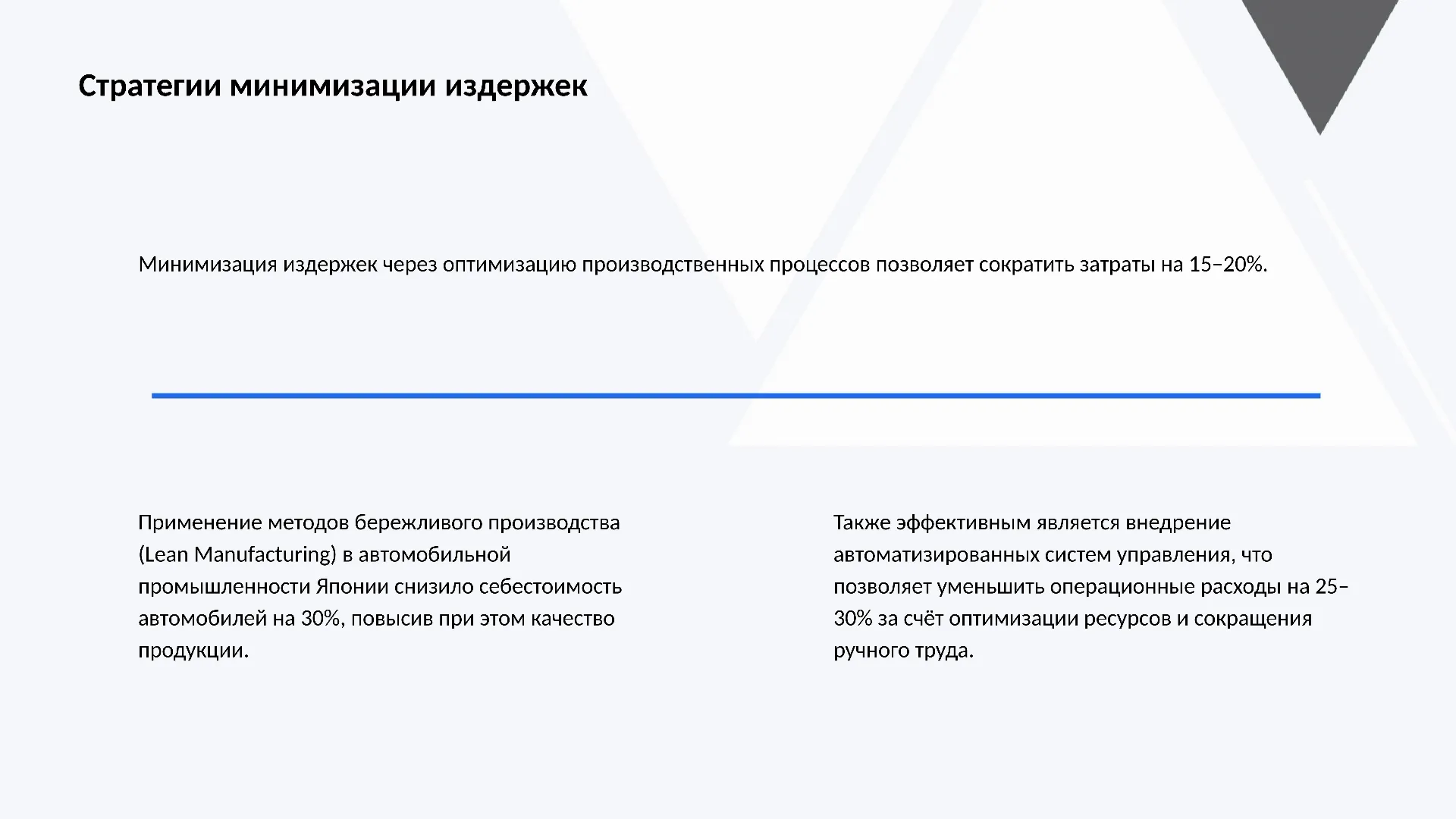 Стратегии минимизации издержек - слайд для презентации на тему 