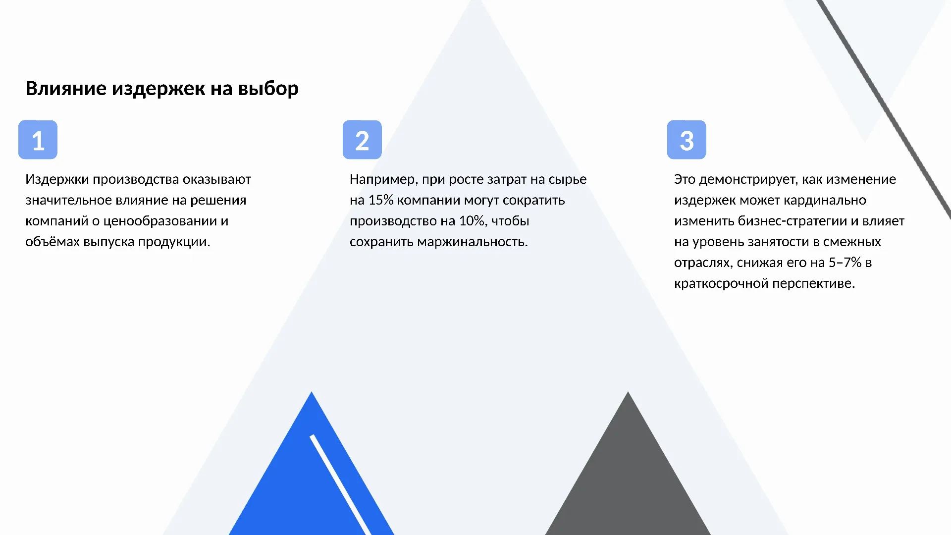 Влияние издержек на выбор - слайд для презентации на тему 