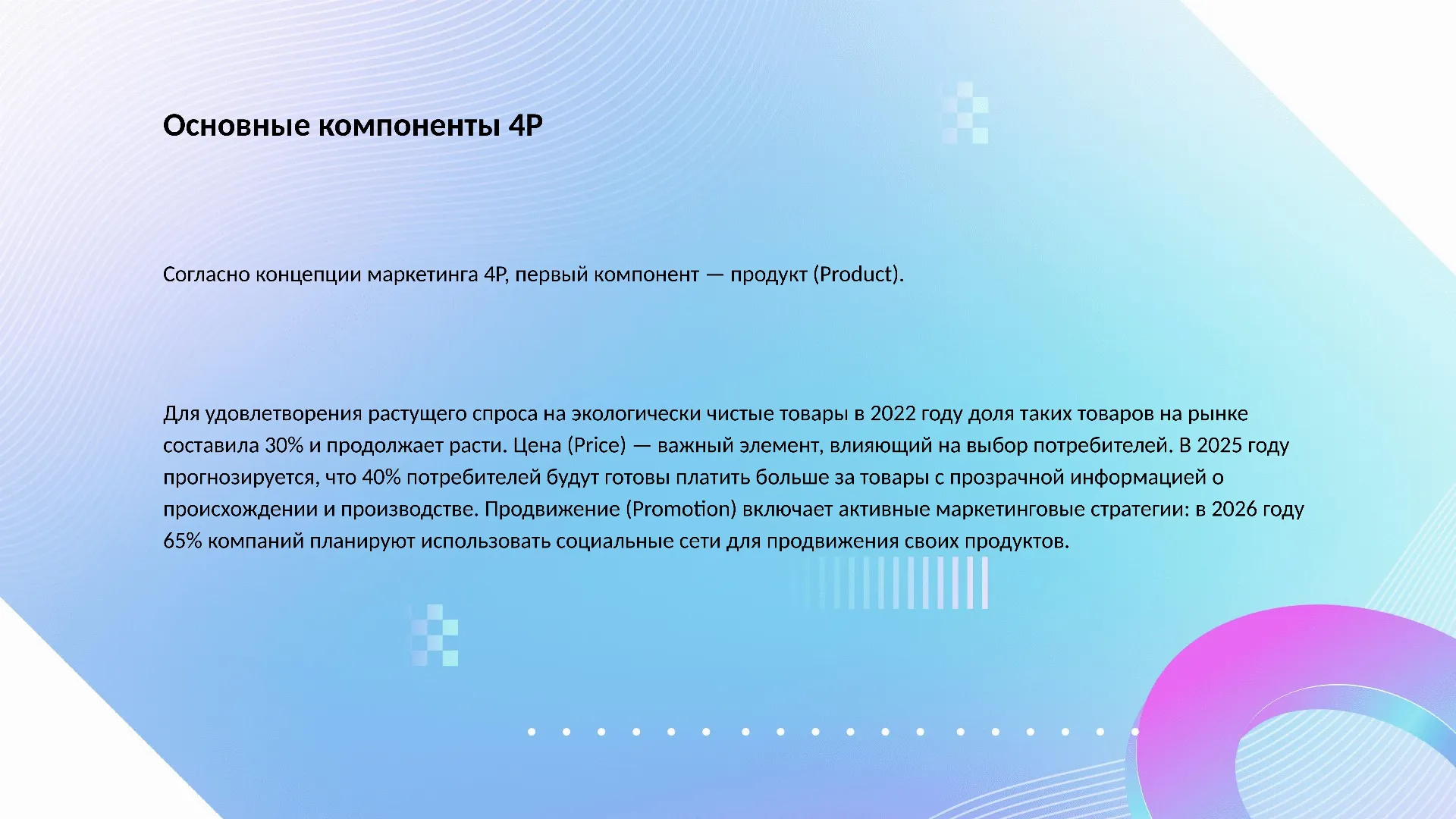 Основные компоненты 4P - слайд для презентации на тему 