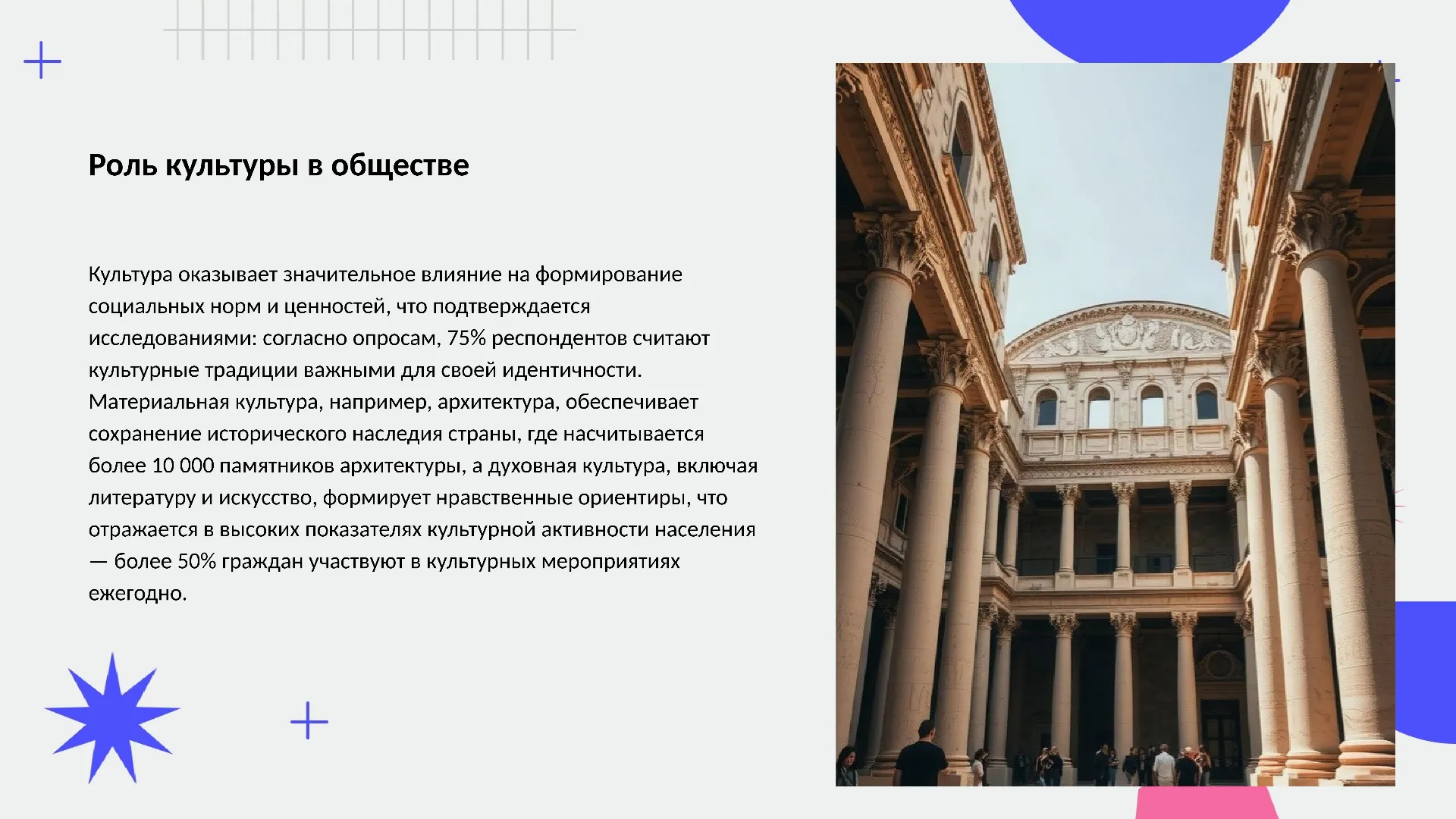 Роль культуры в обществе - слайд для презентации на тему 