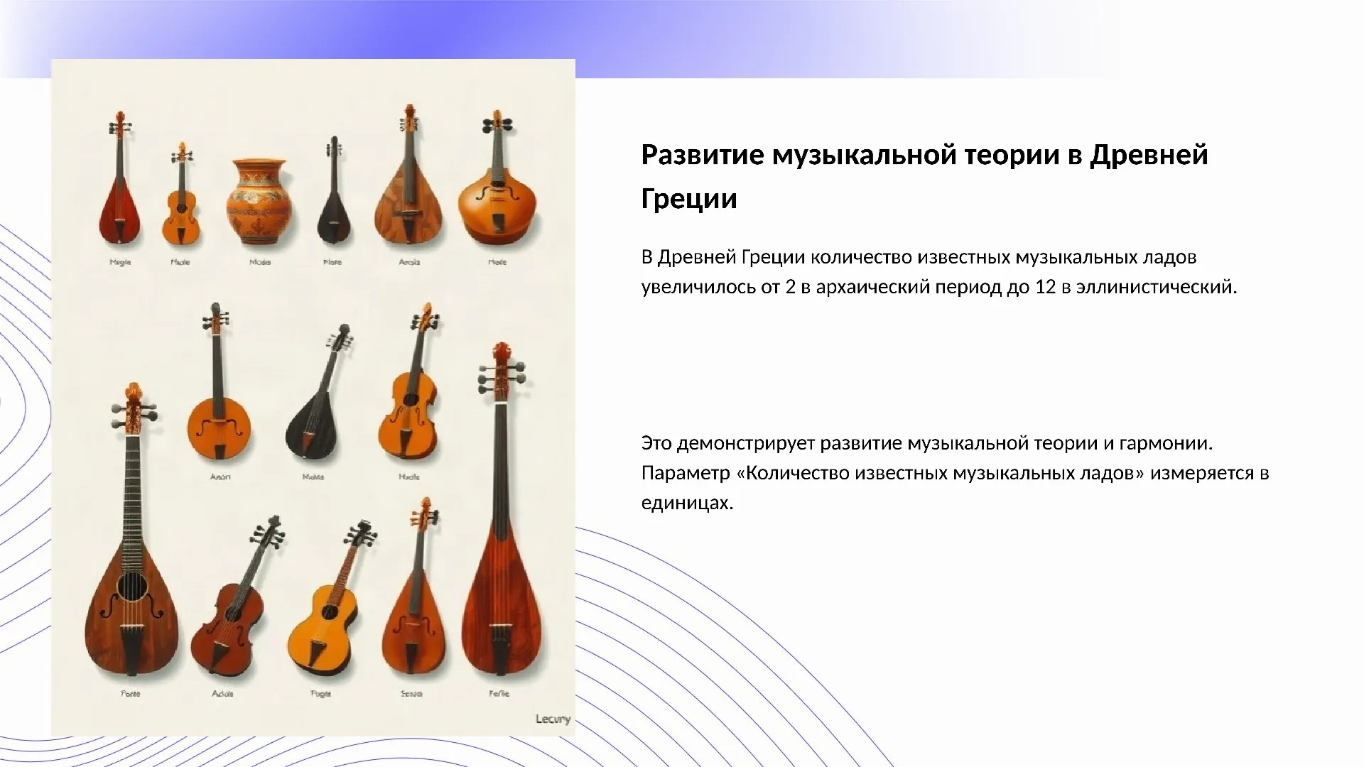 Развитие музыкальной теории в Древней Греции - слайд для презентации на тему 