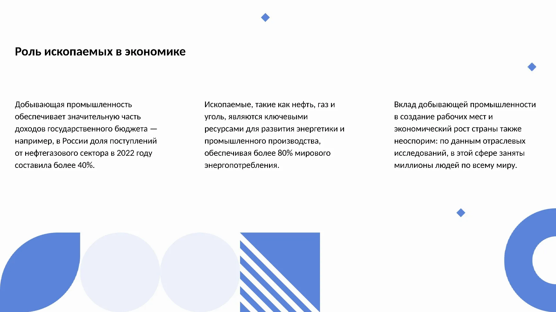 Роль ископаемых в экономике - слайд для презентации на тему 