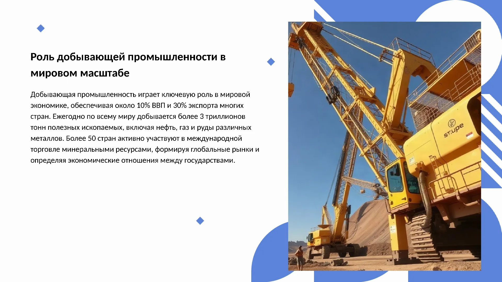 Роль добывающей промышленности в мировом масштабе - слайд для презентации на тему 